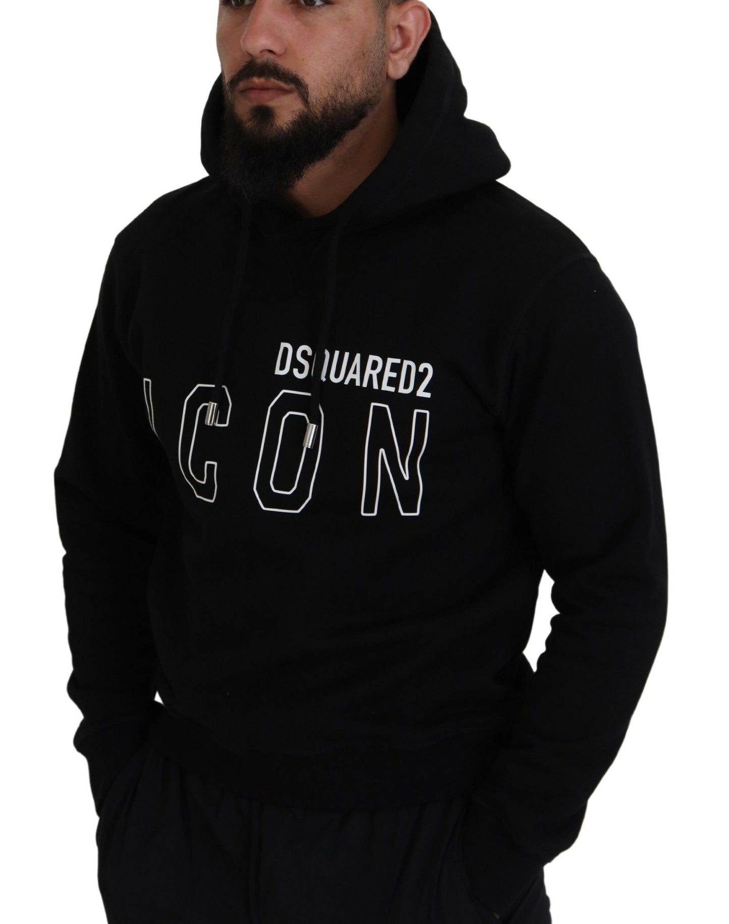 Dsquared² Black Cotton Hooded Sweater Printed Men's Sweater