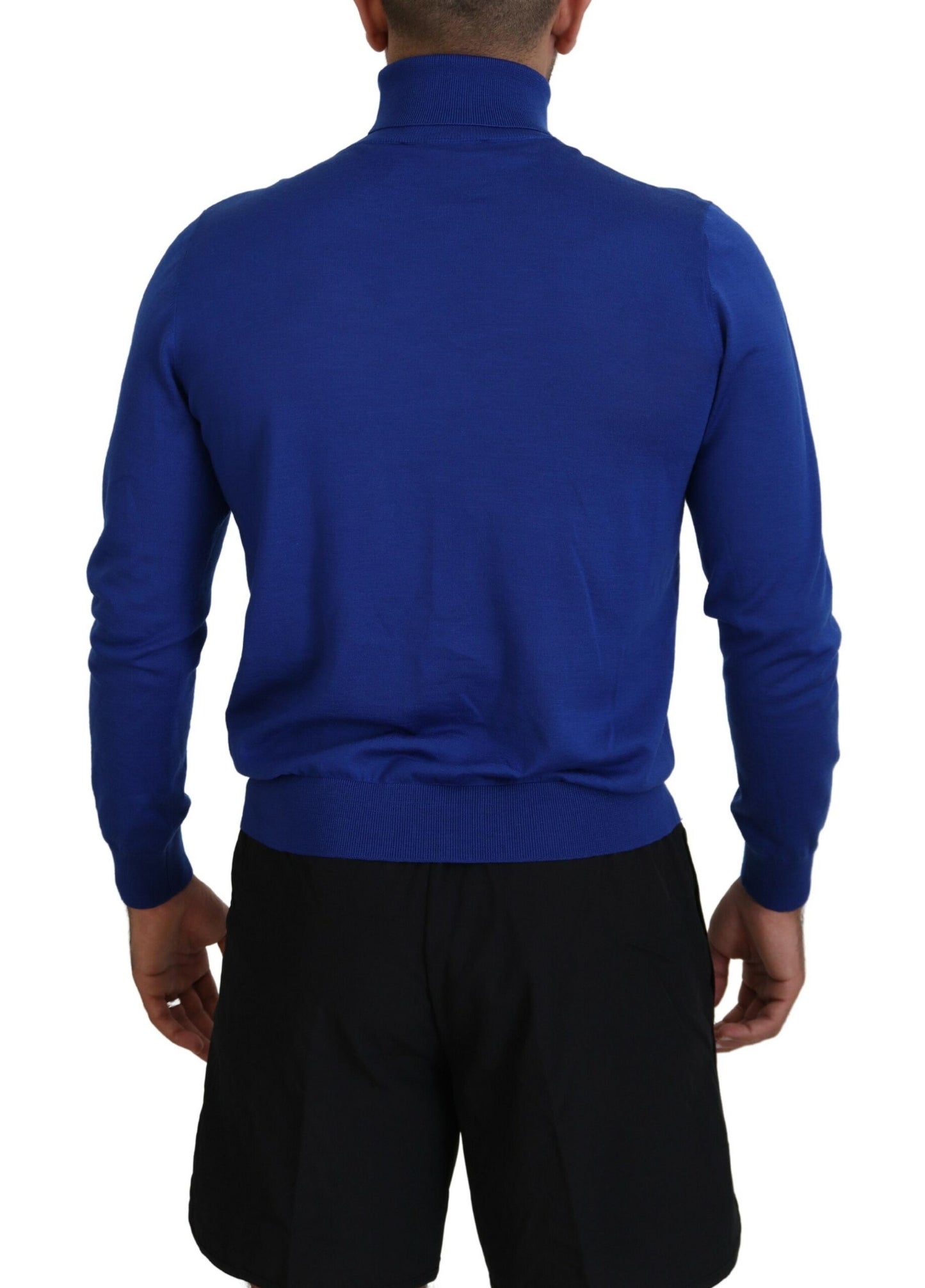 Dsquared² Blue turtleneck sweater with logo print and long sleeves