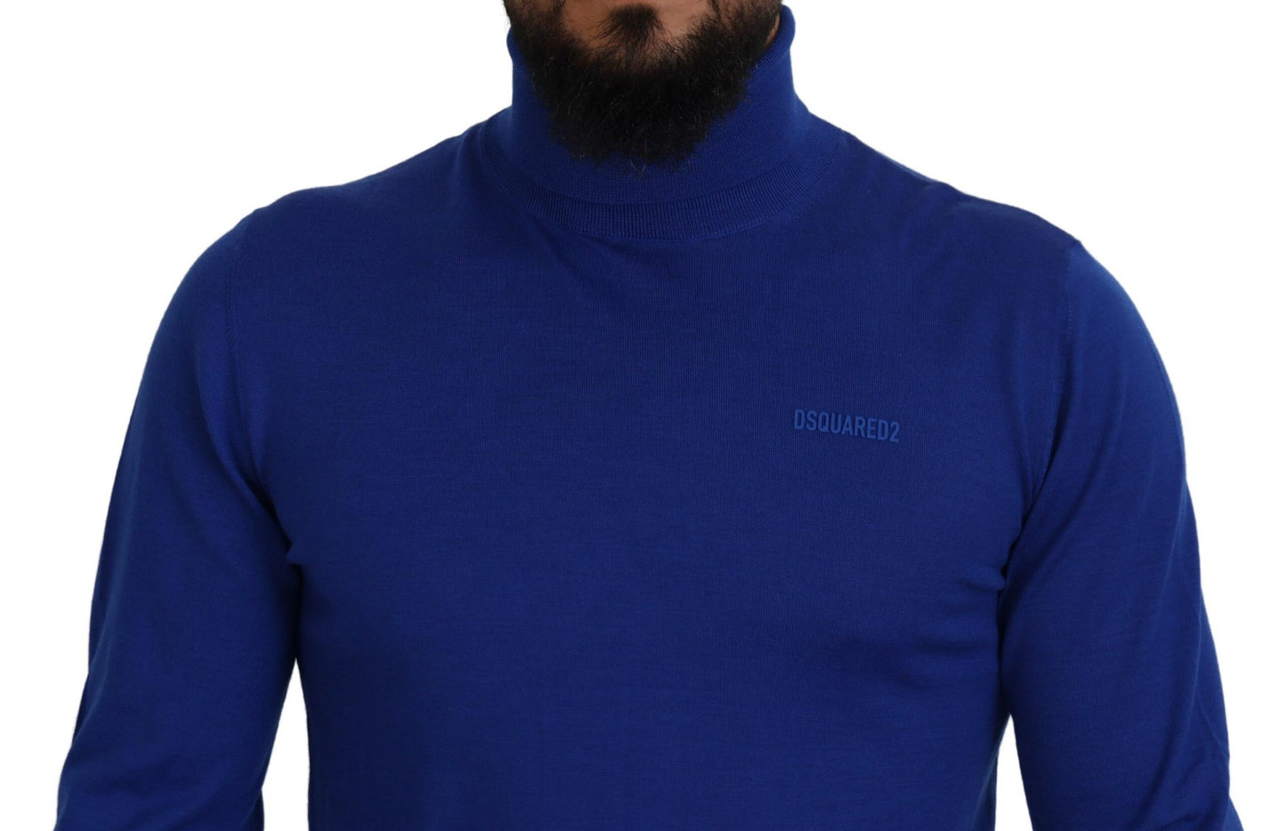 Dsquared² Blue turtleneck sweater with logo print and long sleeves