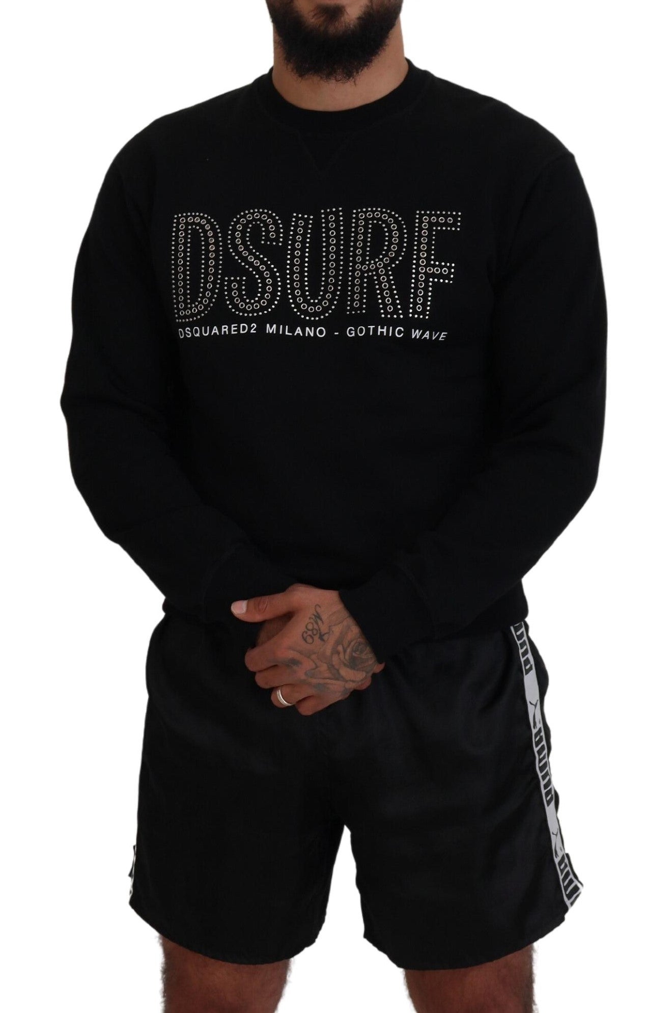 Dsquared² Black printed cotton long sleeve sweater