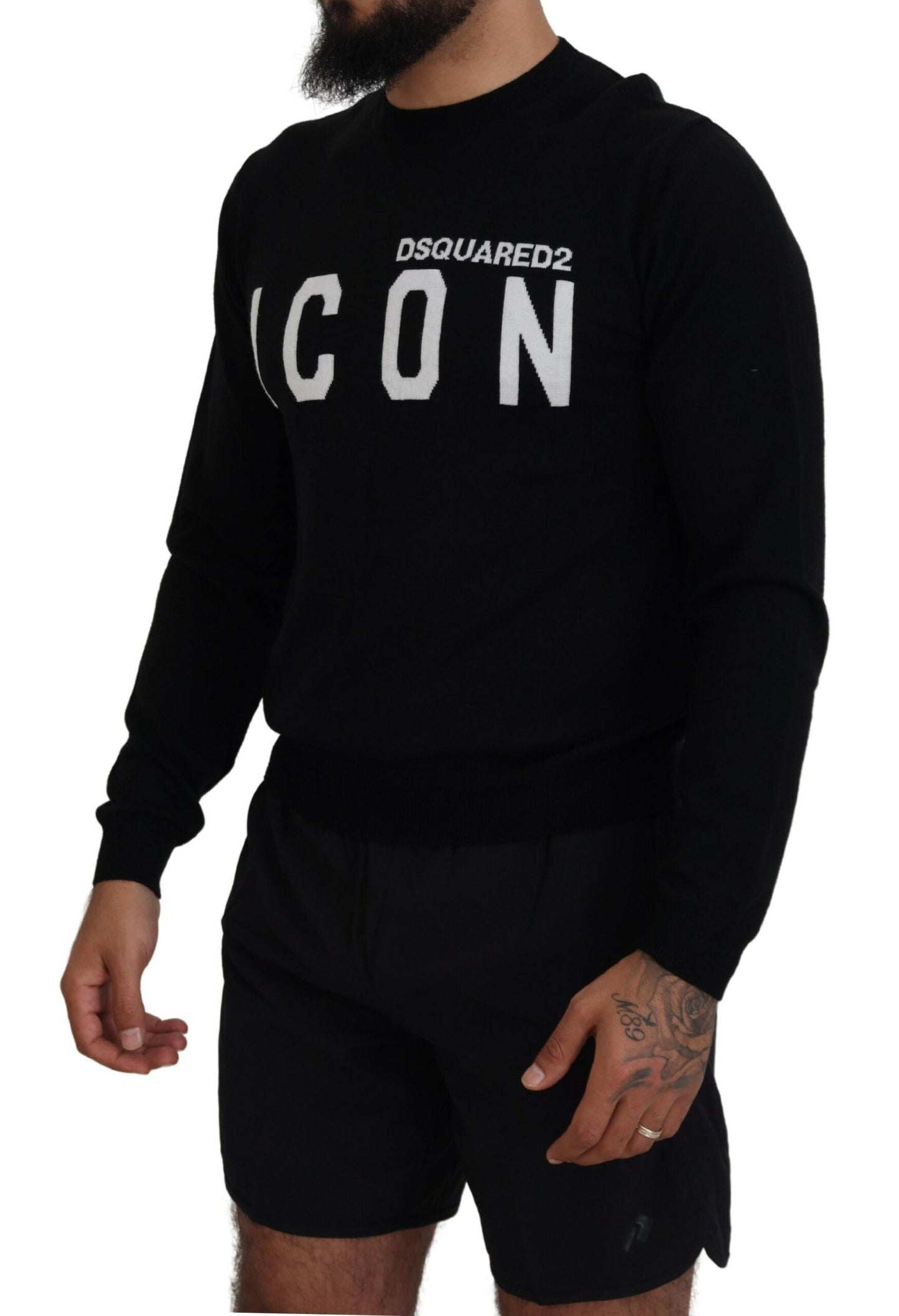 Dsquared² Black Logo Print Long Sleeve Sweater for Men