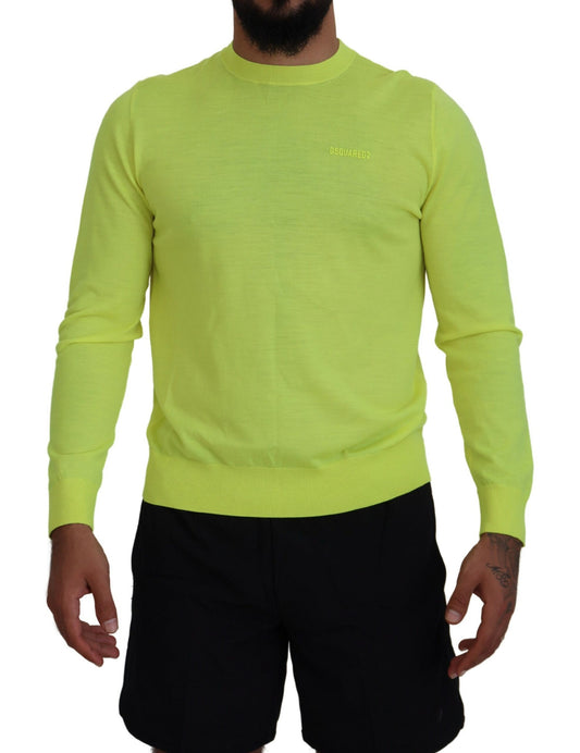 Dsquared² Yellow Green Long Sleeve Men Sweater Pullover