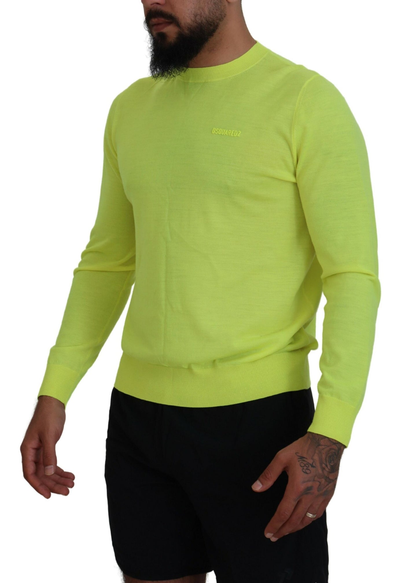 Dsquared² Yellow Green Long Sleeve Men Sweater Pullover