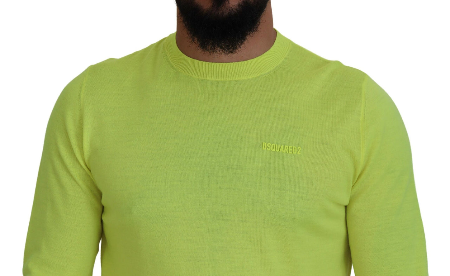 Dsquared² Yellow Green Long Sleeve Men Sweater Pullover