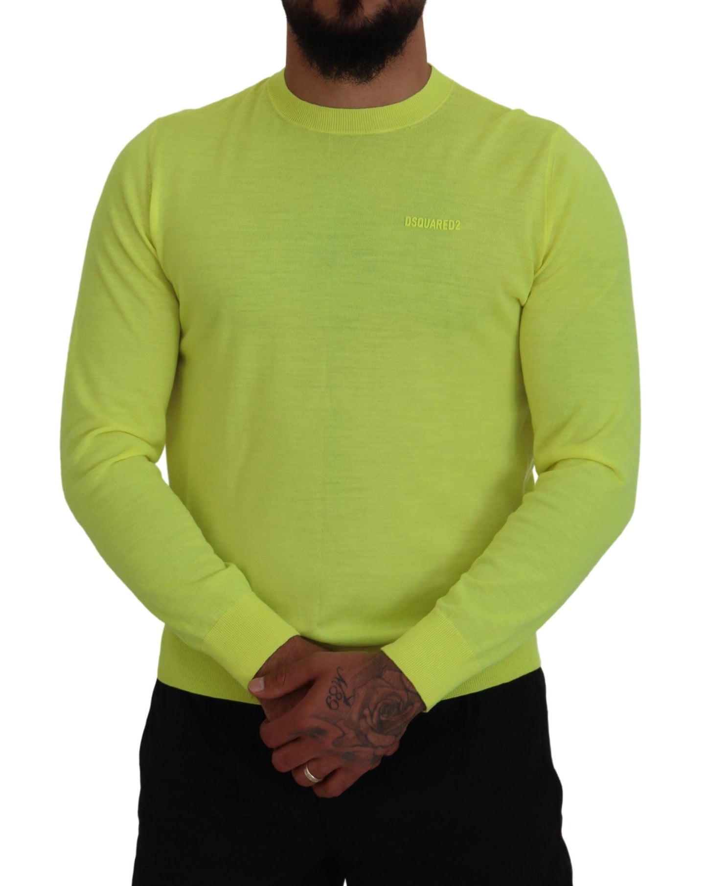 Dsquared² Yellow Green Long Sleeve Men Sweater Pullover