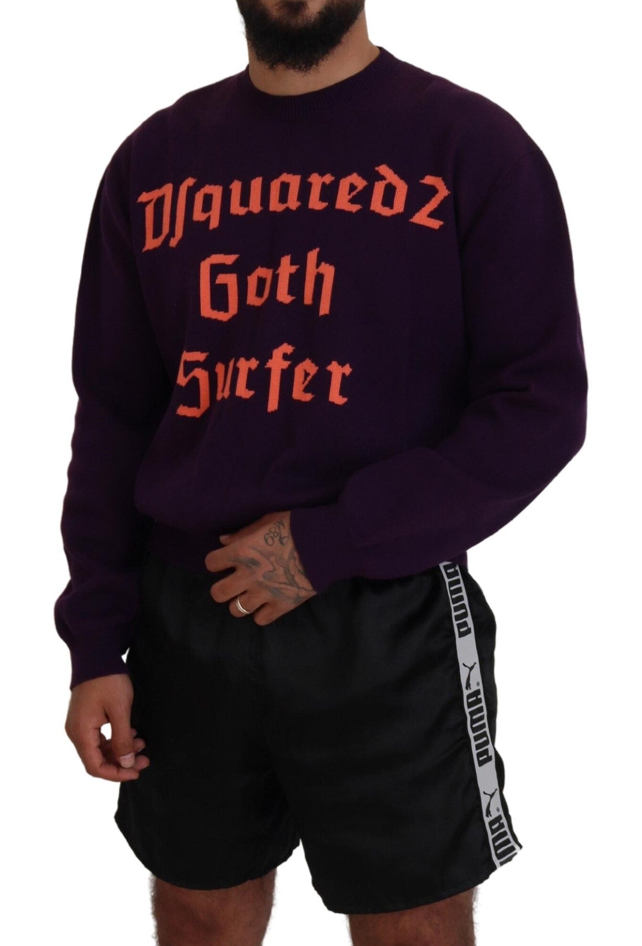 Dsquared² Purple Cotton Printed Men's Sweater Pullover