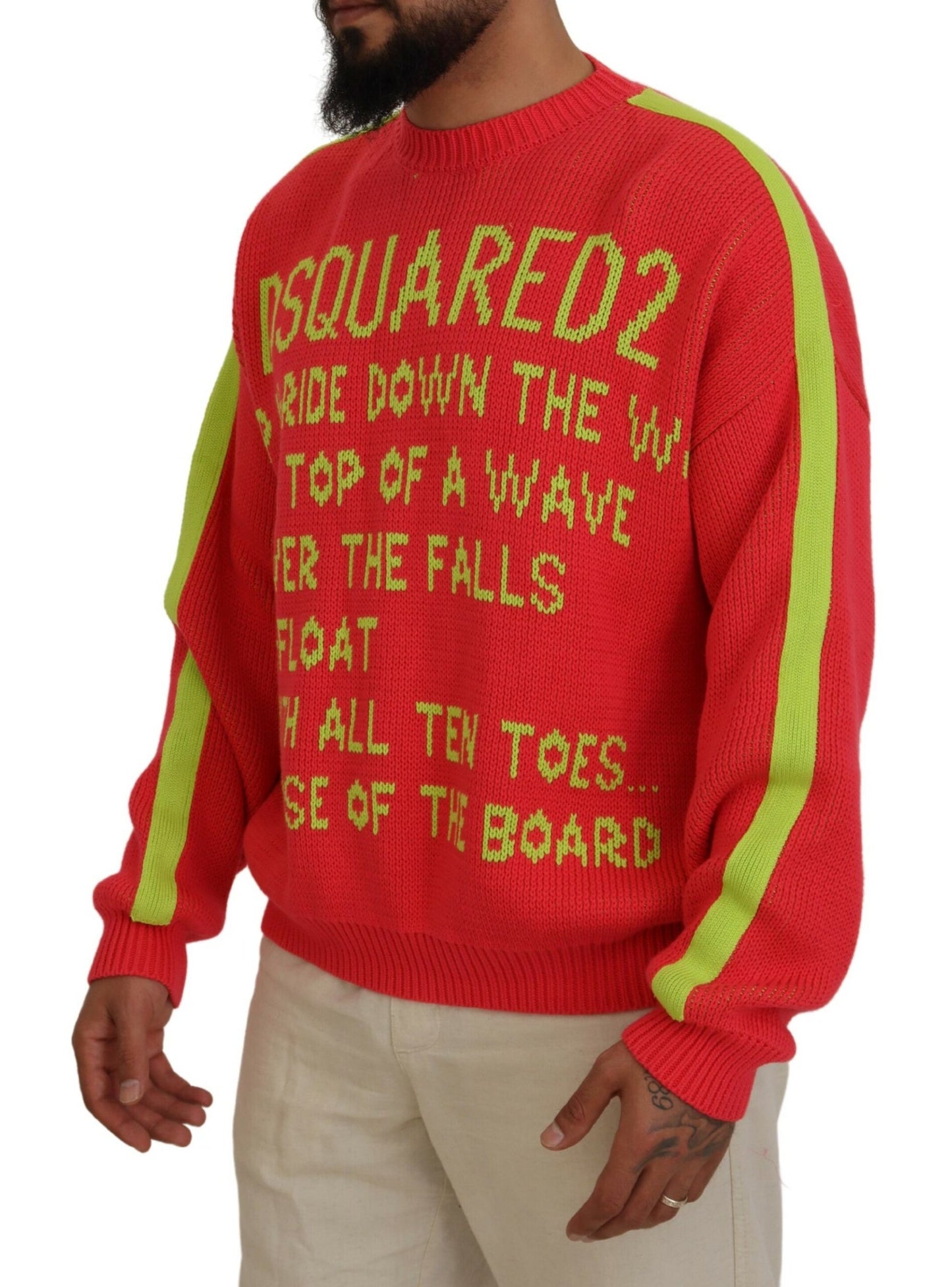 Dsquared² Orange printed cotton long sleeve sweater