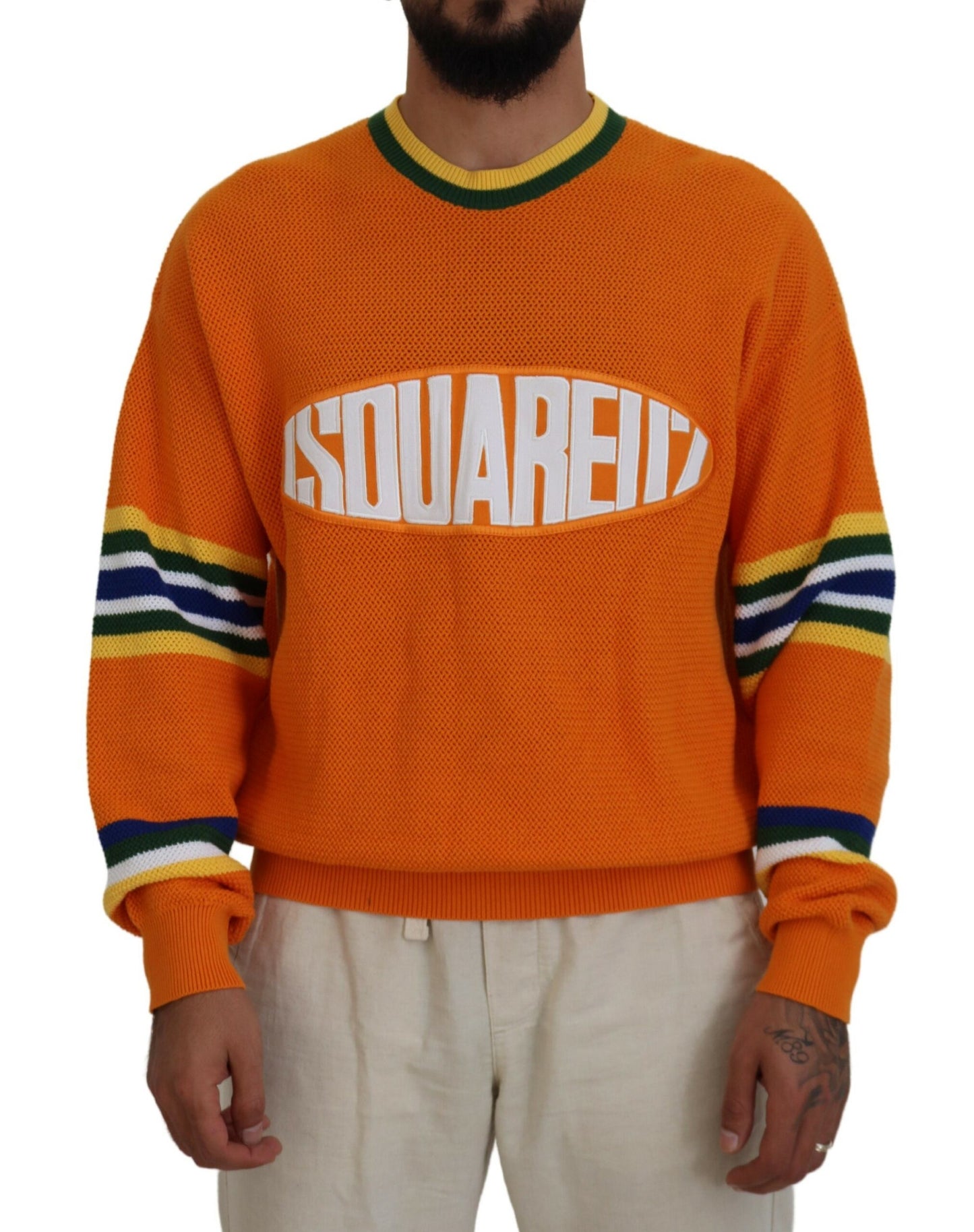 Dsquared² Orange Printed Long Sleeve Sweater for Men