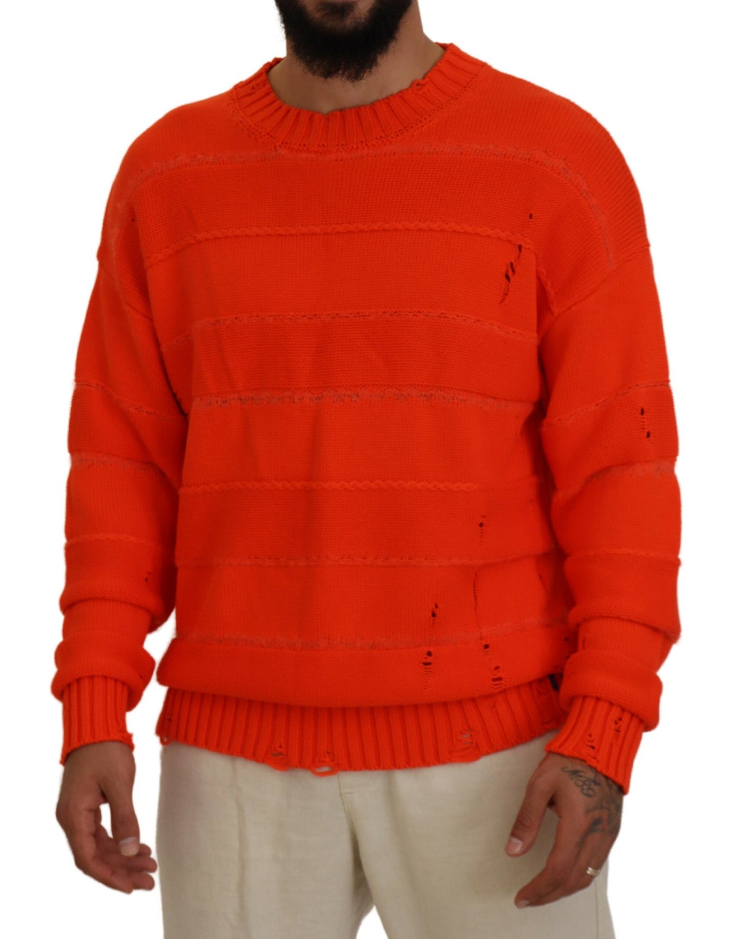 Dsquared² Orange Cotton Long Sleeve Men Sweater Pullover