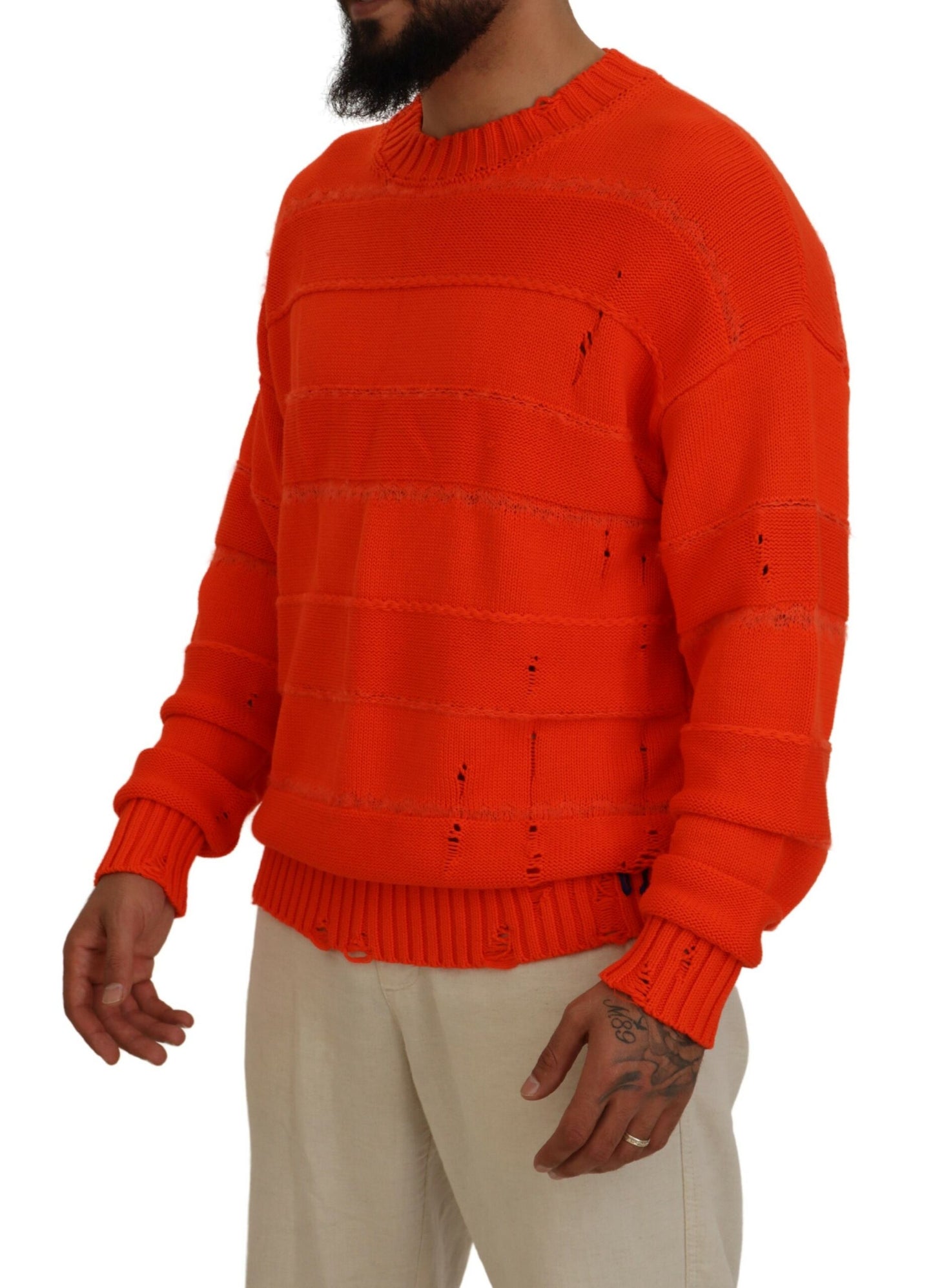 Dsquared² Orange Cotton Long Sleeve Men Sweater Pullover