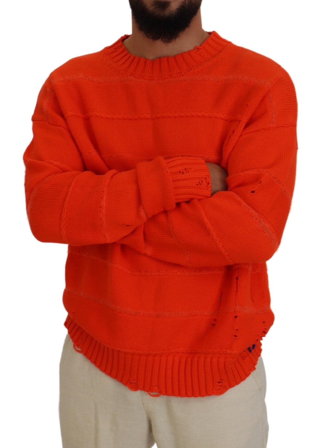 Dsquared² Orange Cotton Long Sleeve Men Sweater Pullover