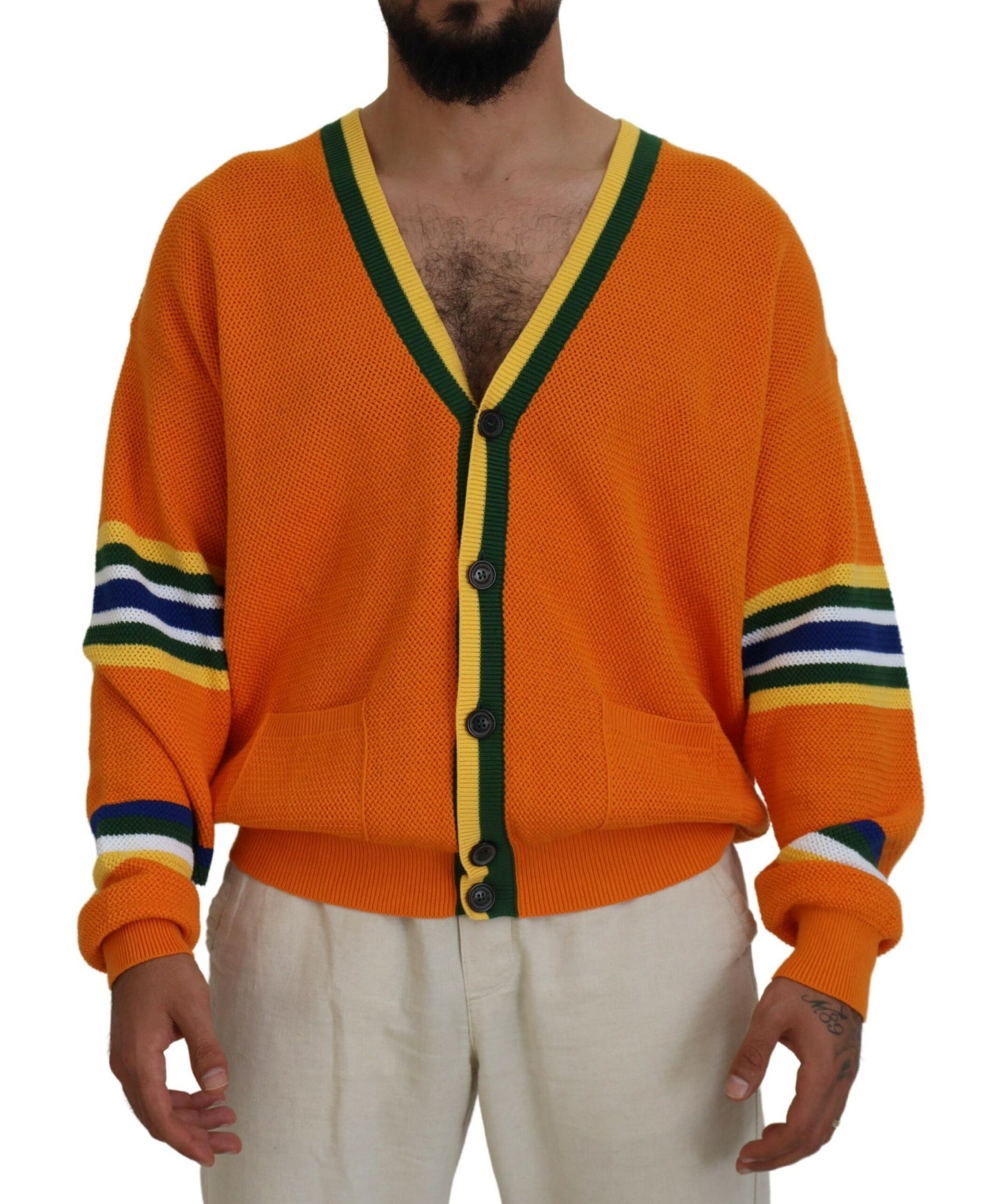 Dsquared² Orange Cotton Long Sleeve Men Cardigan Sweater