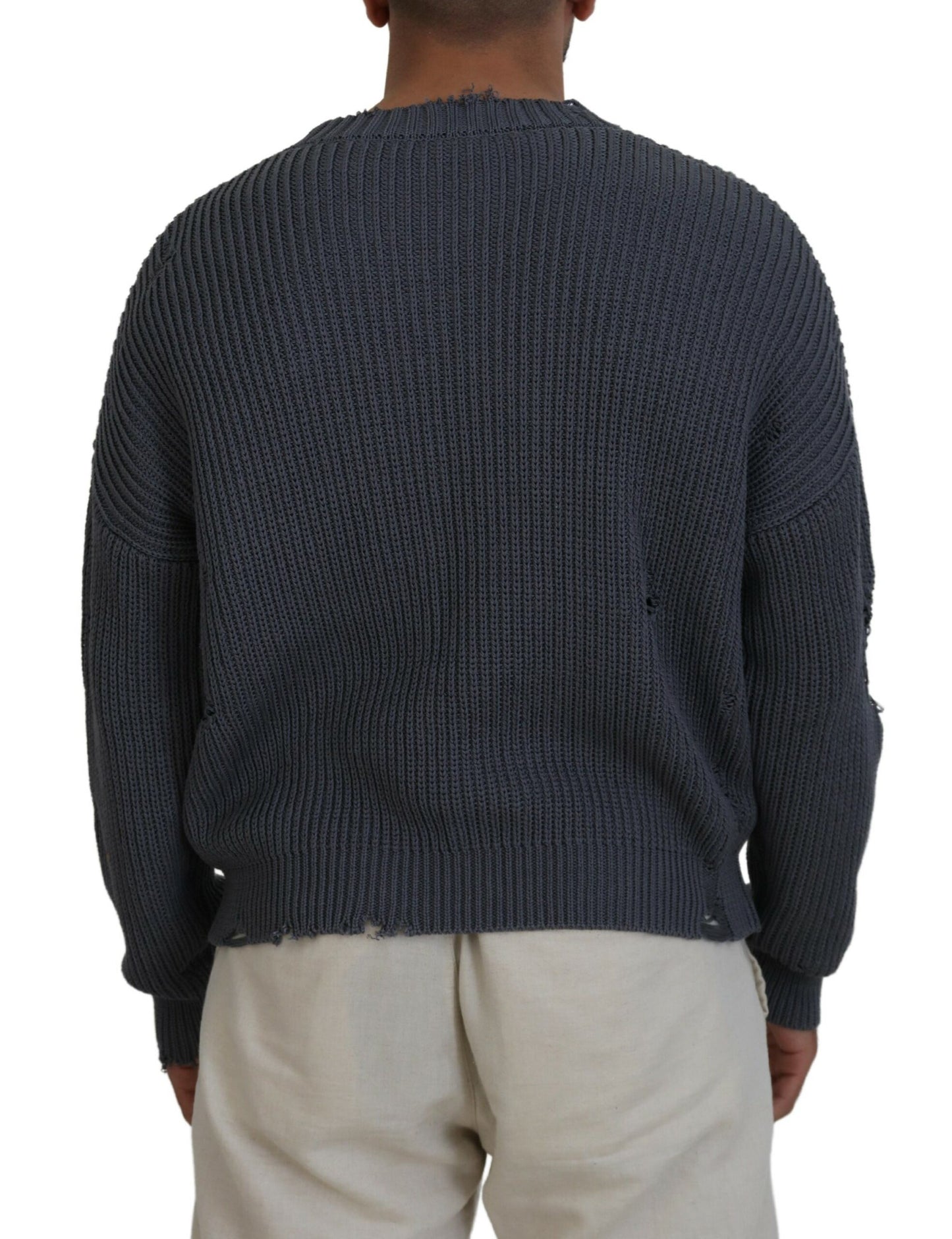 Dsquared² Grauer zerfledderter Herren Strickpullover