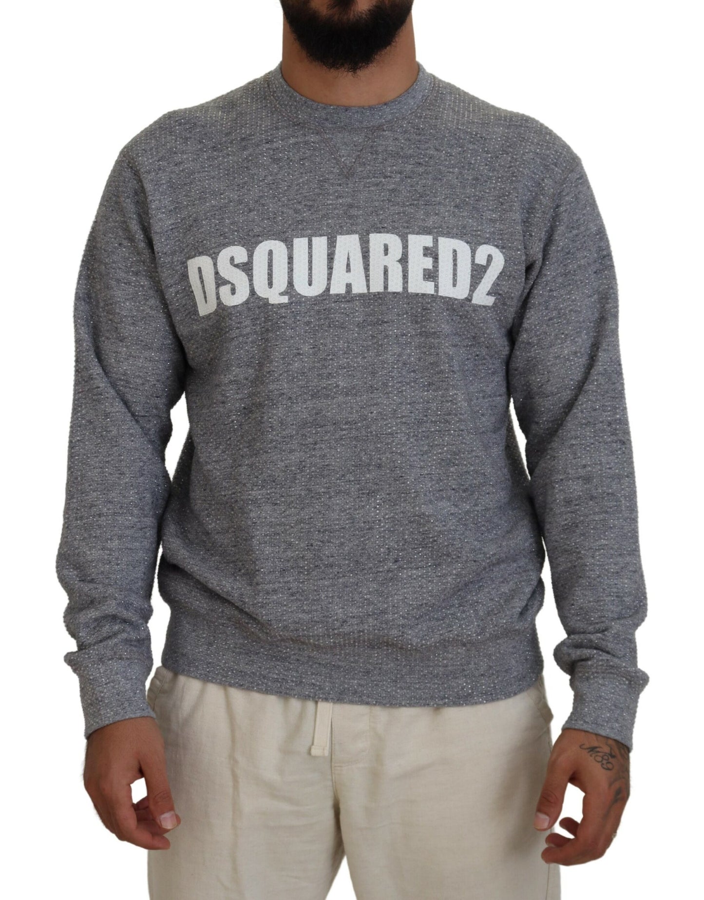 Dsquared² Grauer Pullover mit Kristallverzierung für Männer