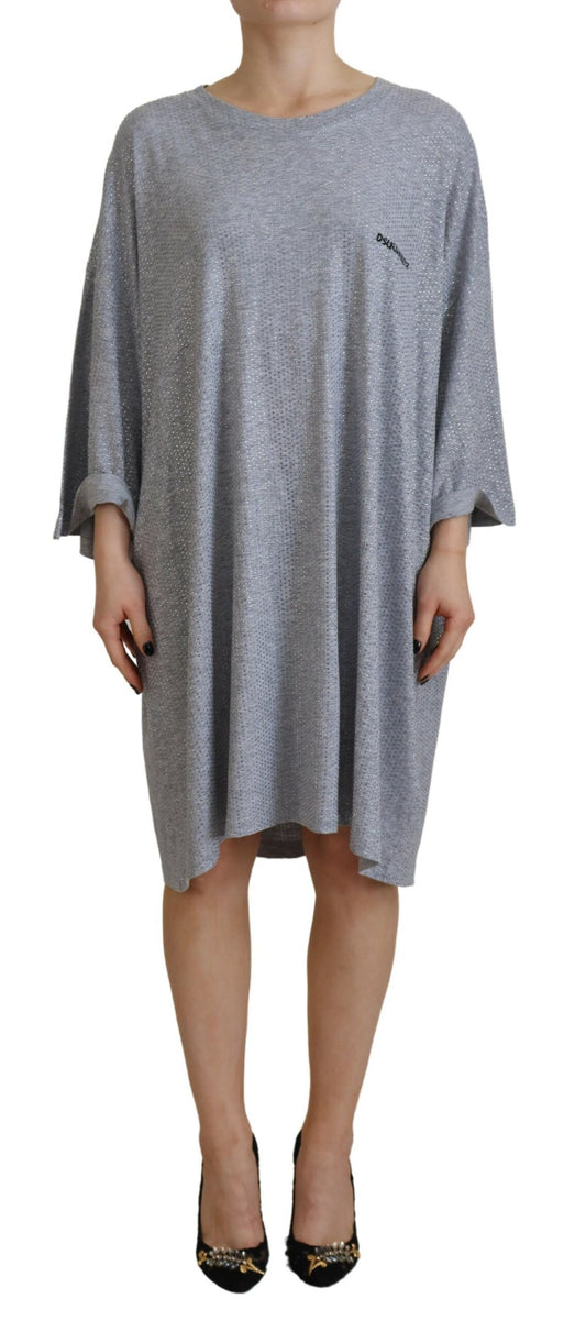 Dsquared² Grey crystal-embellished cotton long-sleeved dress