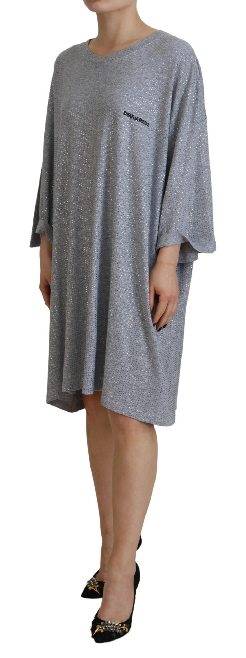 Dsquared² Grey crystal-embellished cotton long-sleeved dress