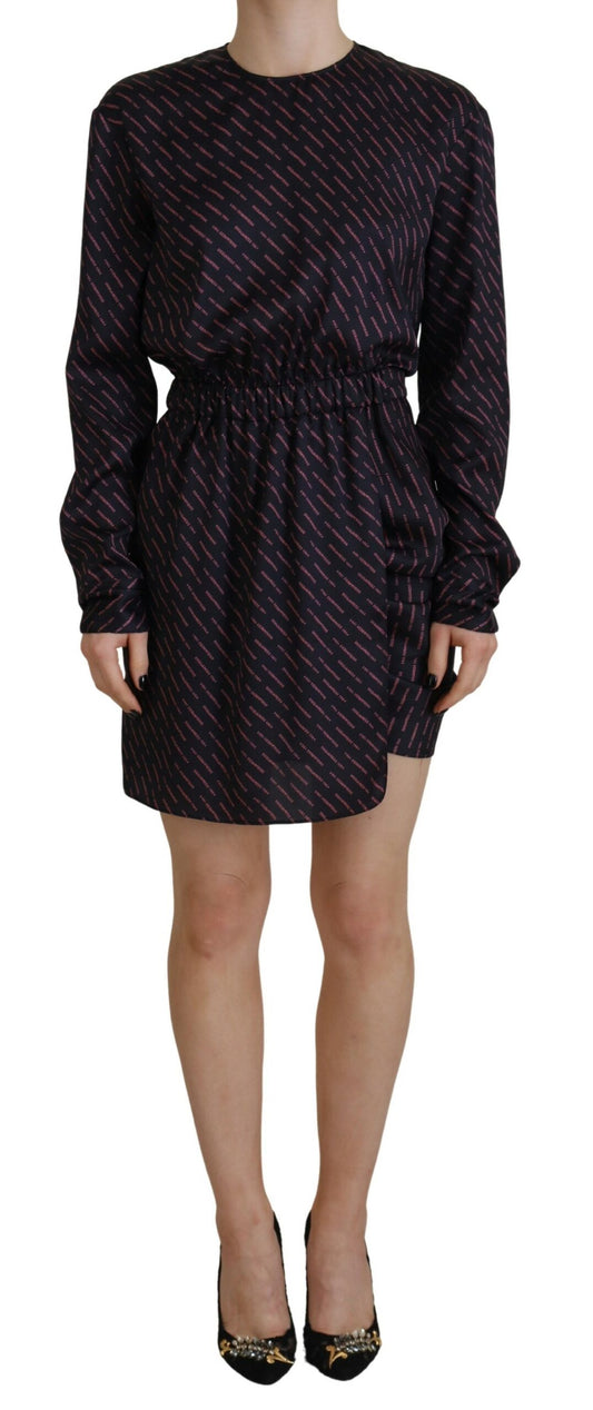 Dsquared² Black mini dress with logo print and long sleeves in A-line