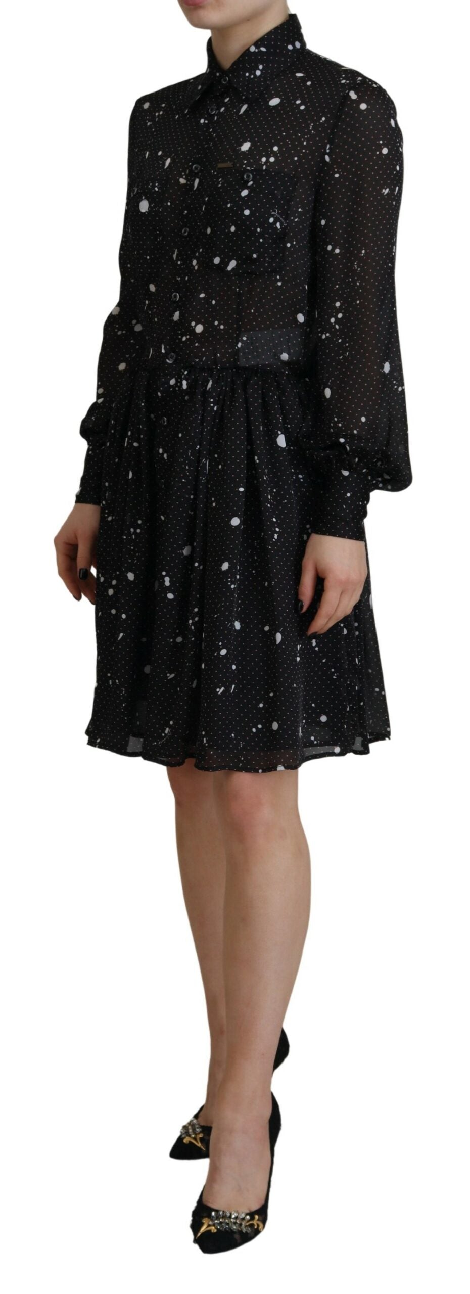 Dsquared² Black polka dot long sleeve button down dress