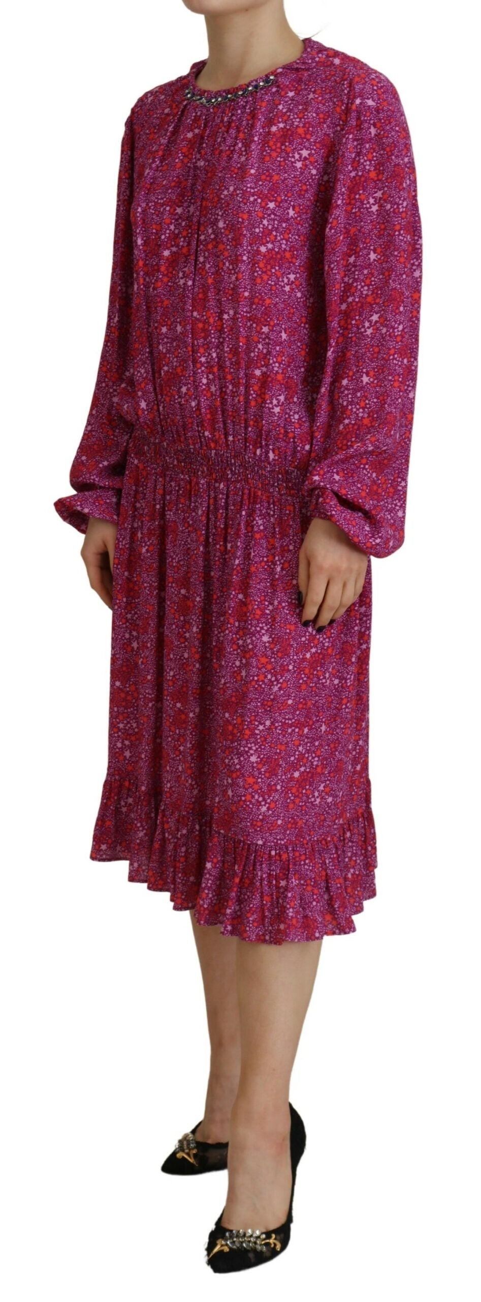 Dsquared² Fuchsia Stars Embellished Long Sleeve Dress