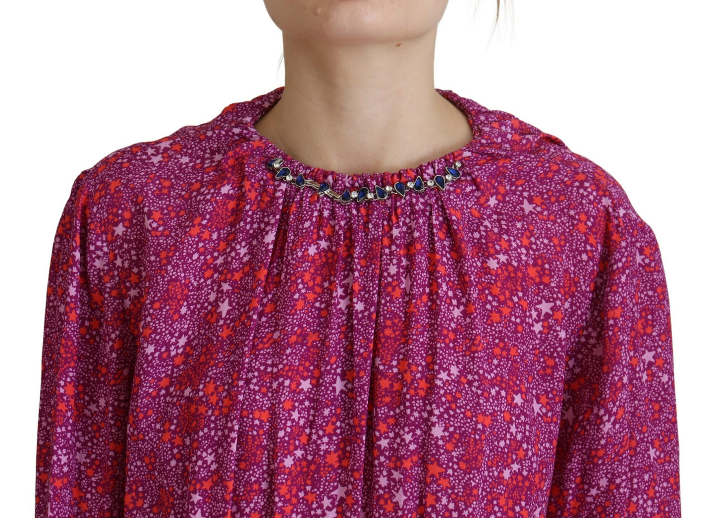 Dsquared² Fuchsia Stars Embellished Long Sleeve Dress