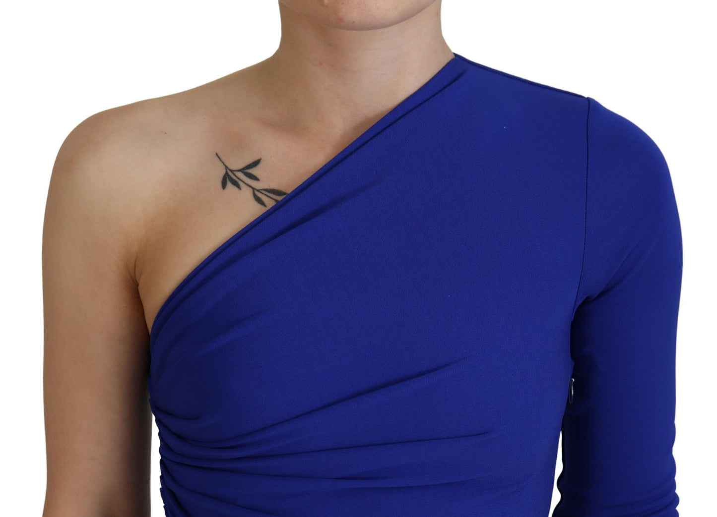 Dsquared² Blue Viscose One Shoulder Ruffle Bodycon Mini Dress