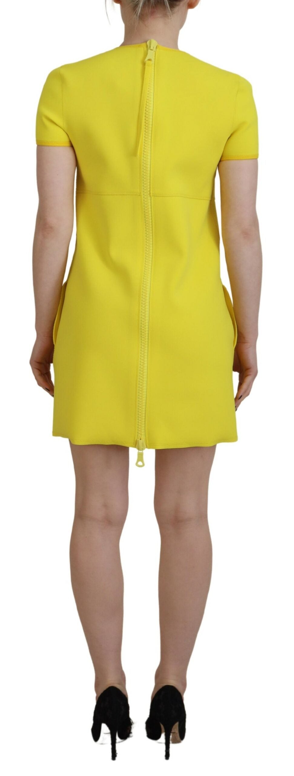 Dsquared² Yellow Nylon Short Sleeve Round Neck Mini Dress