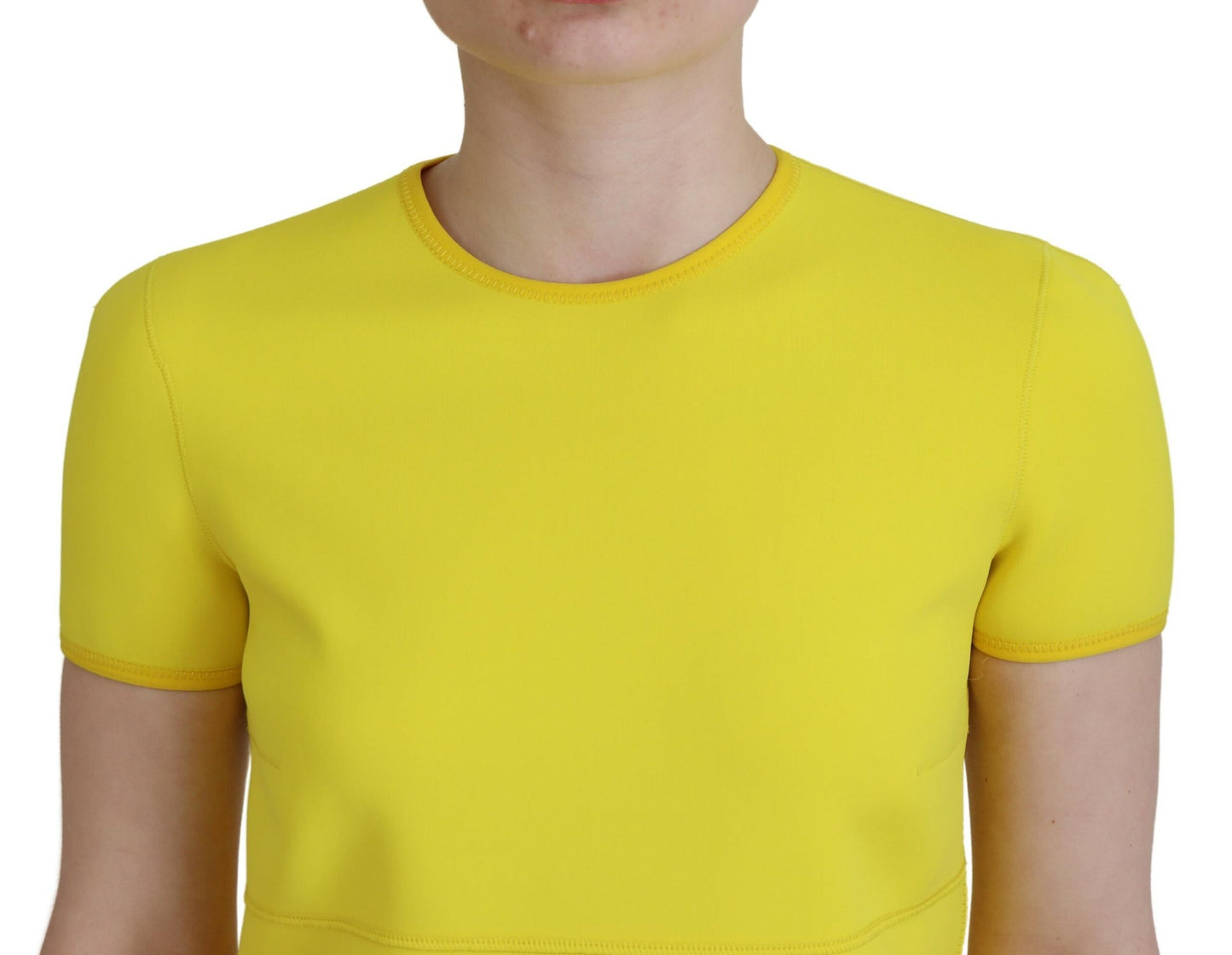 Dsquared² Yellow Nylon Short Sleeve Round Neck Mini Dress