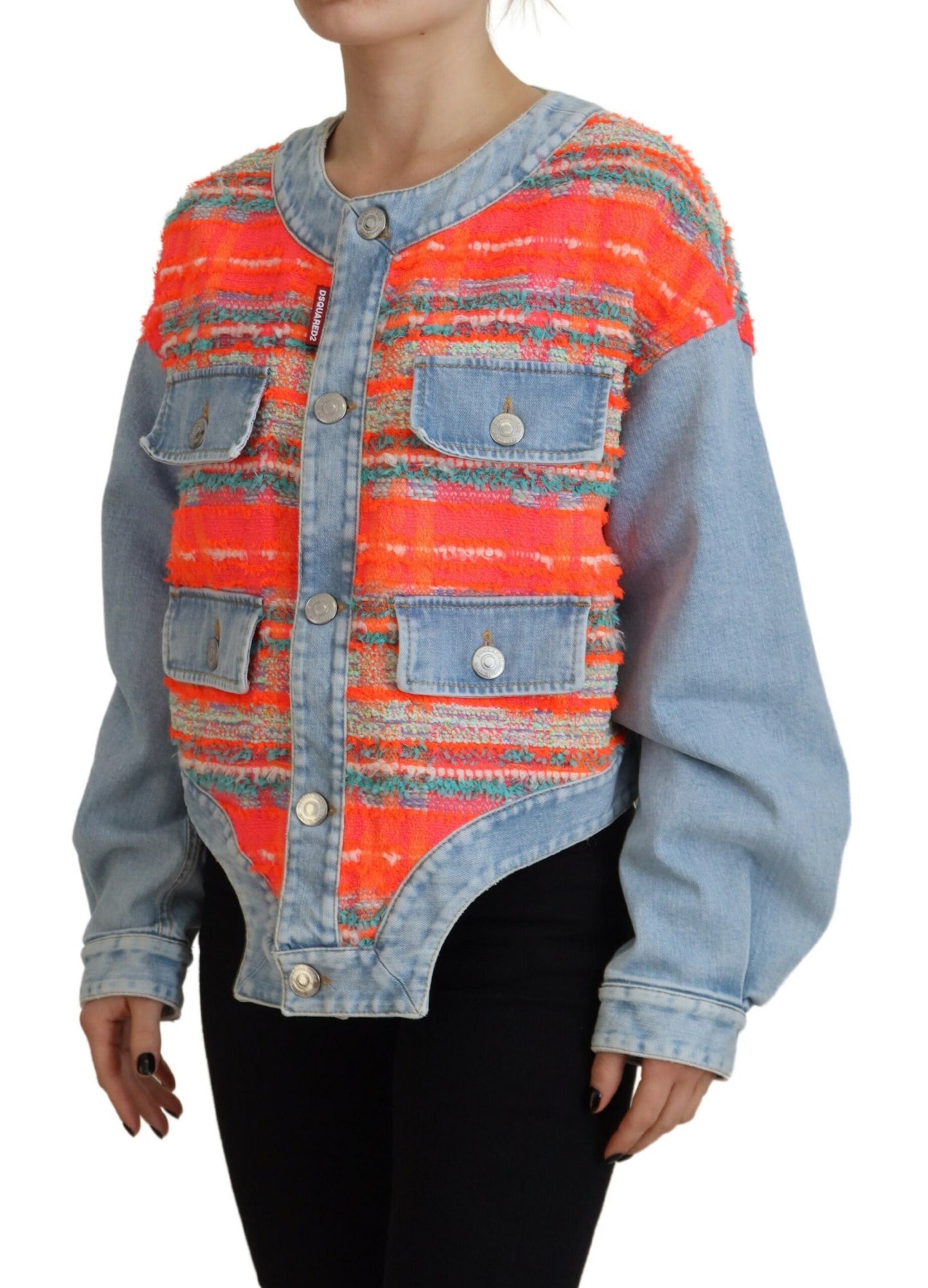 Dsquared² Orange Blue Paneled Denim Jacket with Button Placket