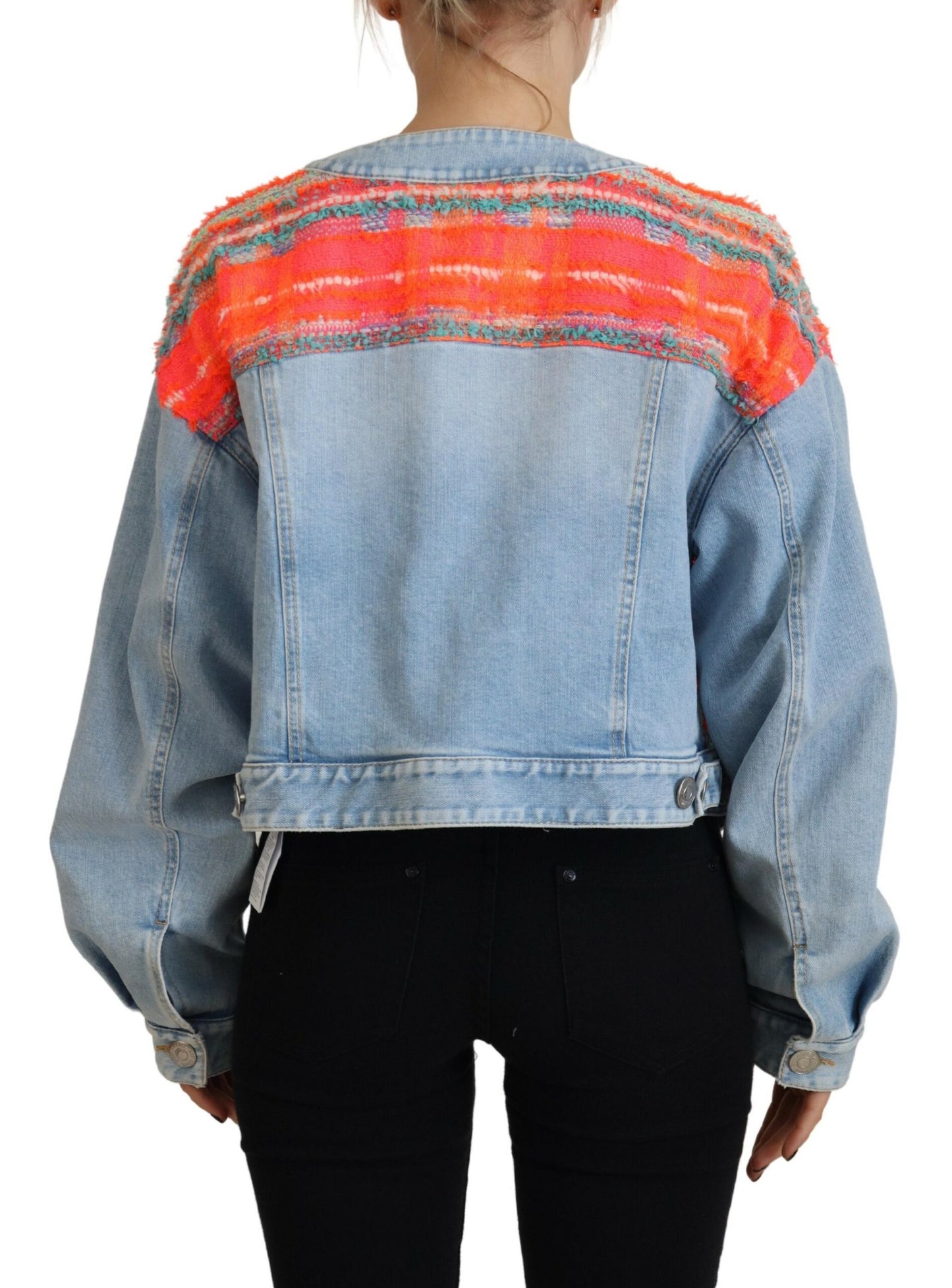 Dsquared² Orange Blue Paneled Denim Jacket with Button Placket