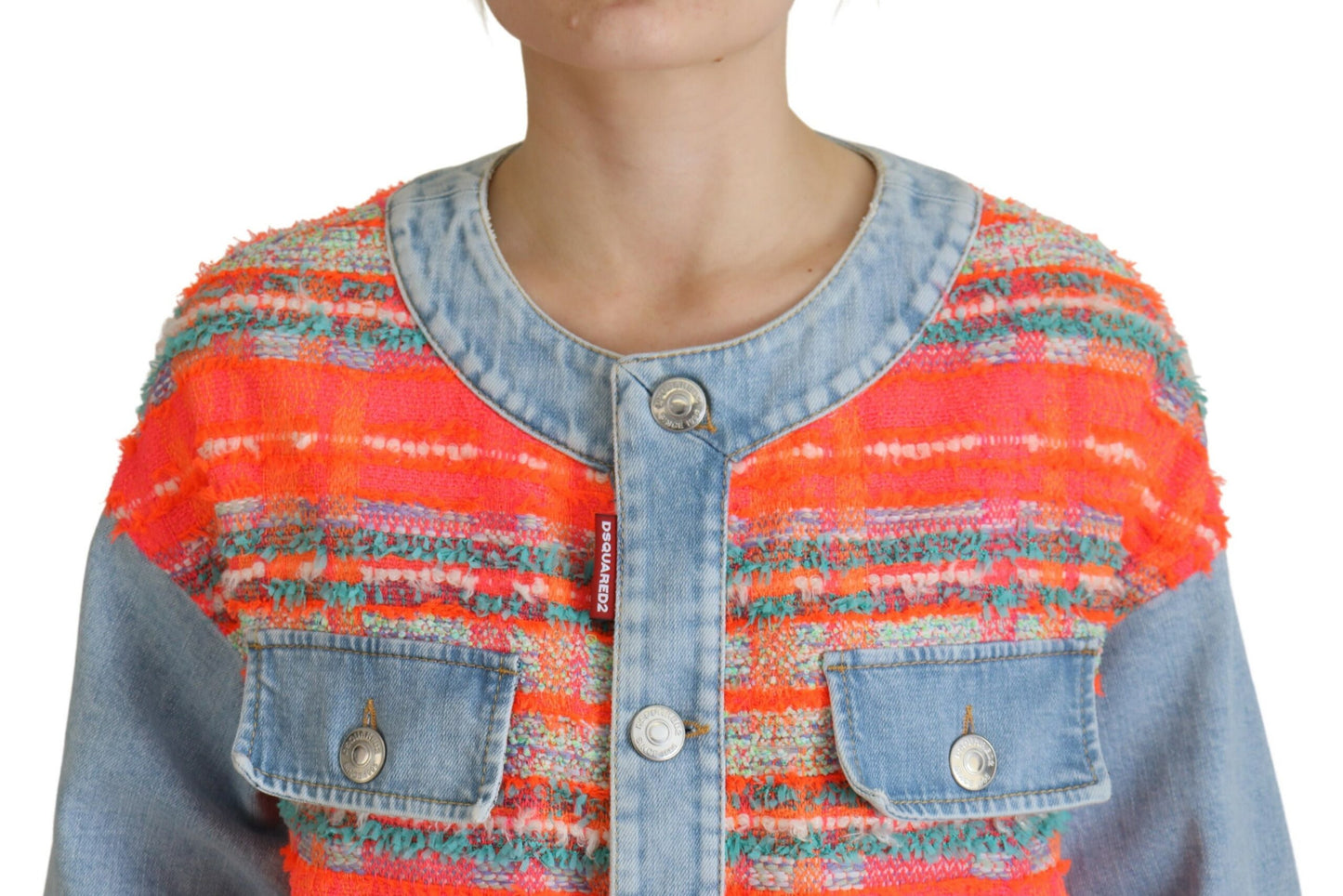 Dsquared² Orange Blue Paneled Denim Jacket with Button Placket