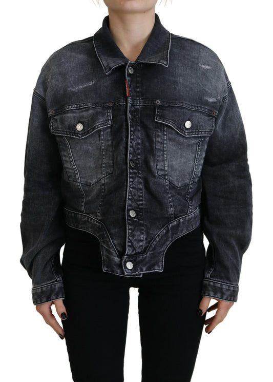 Dsquared² Grey Cropped Denim Jacket in Washed Cotton