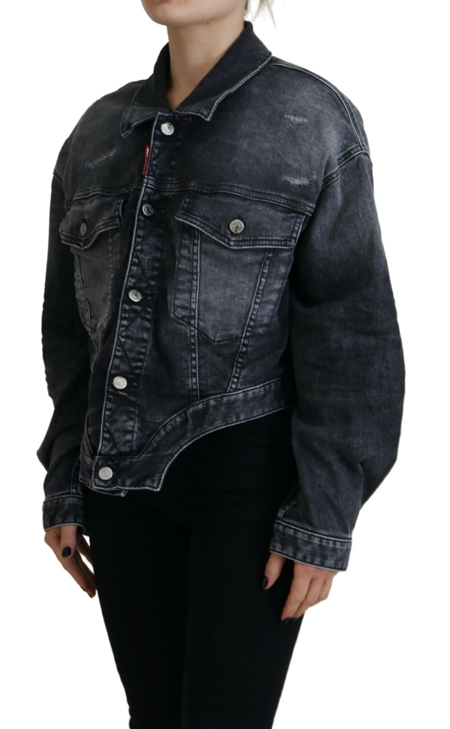 Dsquared² Grey Cropped Denim Jacket in Washed Cotton