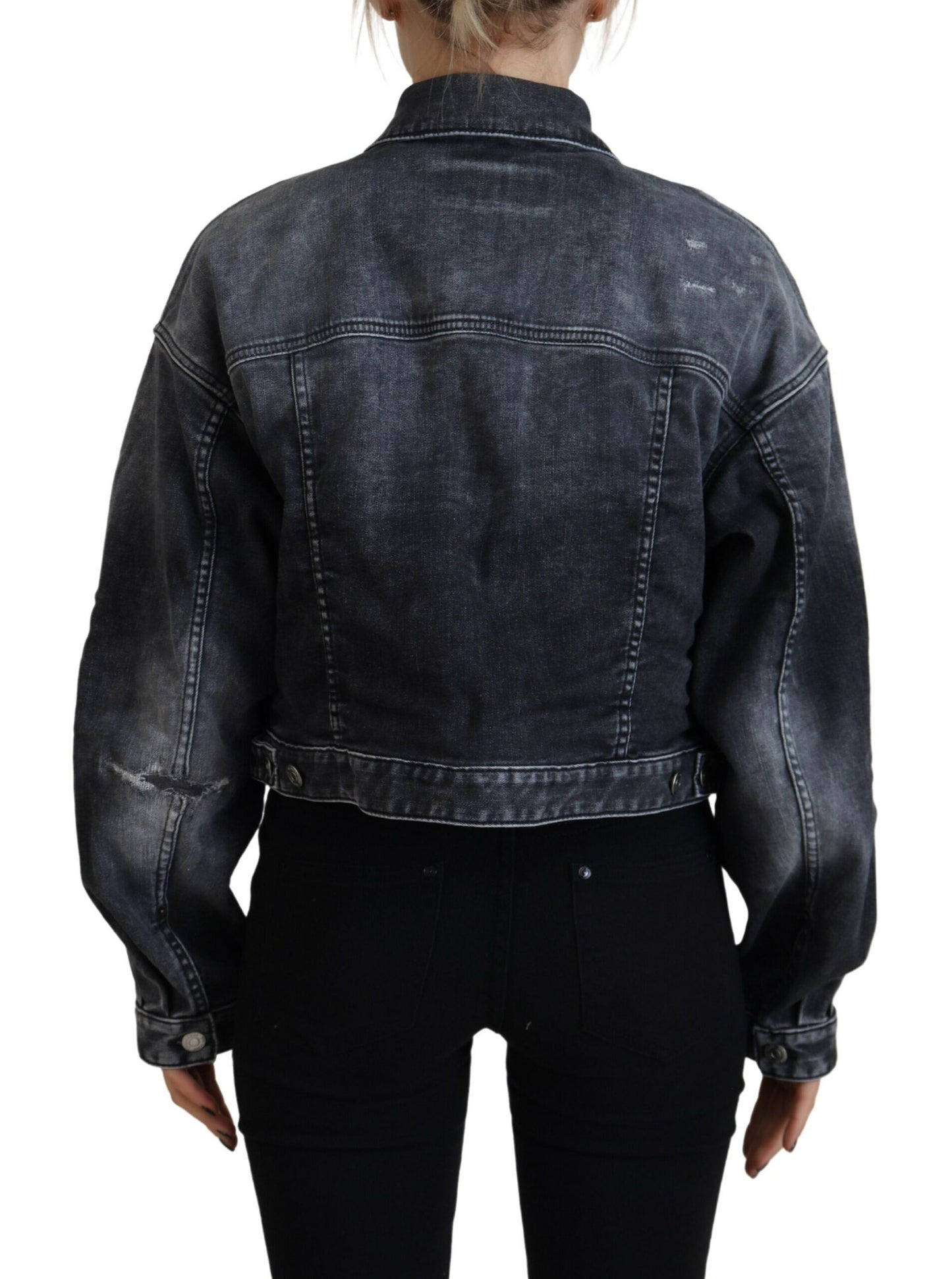 Dsquared² Grey Cropped Denim Jacket in Washed Cotton