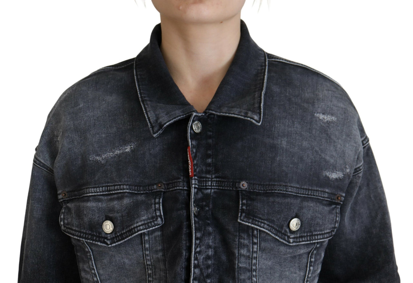 Dsquared² Grey Cropped Denim Jacket in Washed Cotton