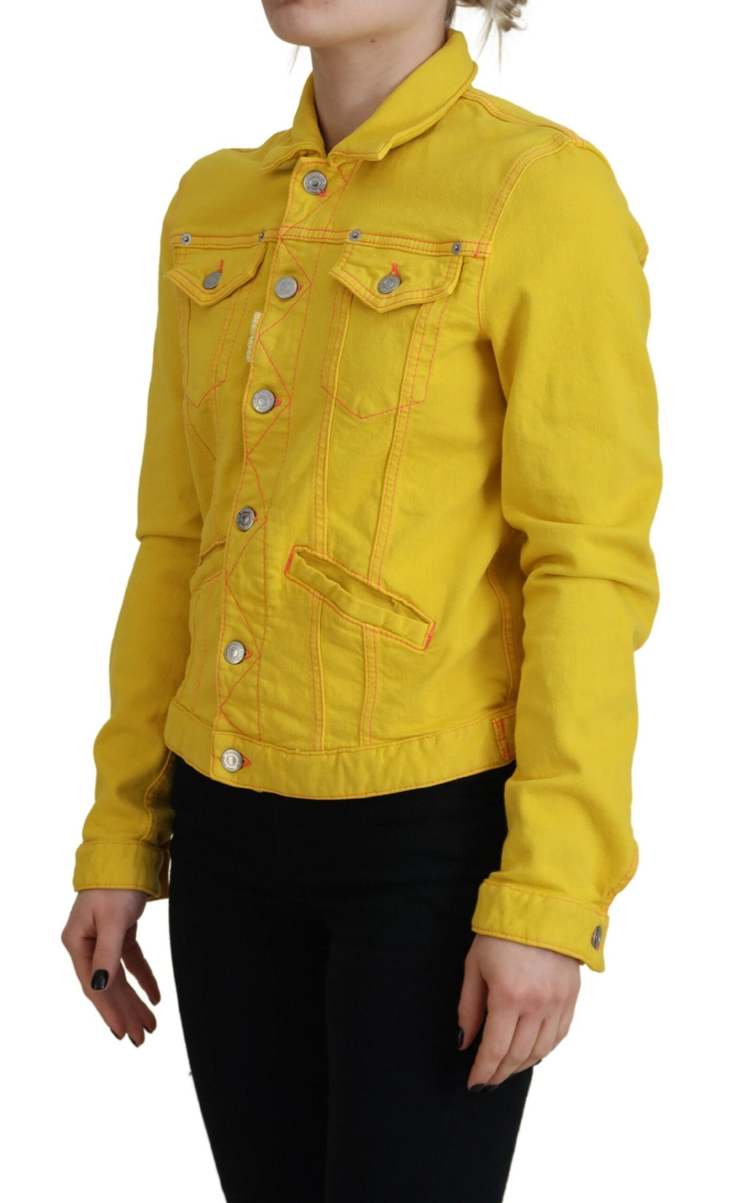 Dsquared² Yellow Long Sleeve Denim Jacket with Collar