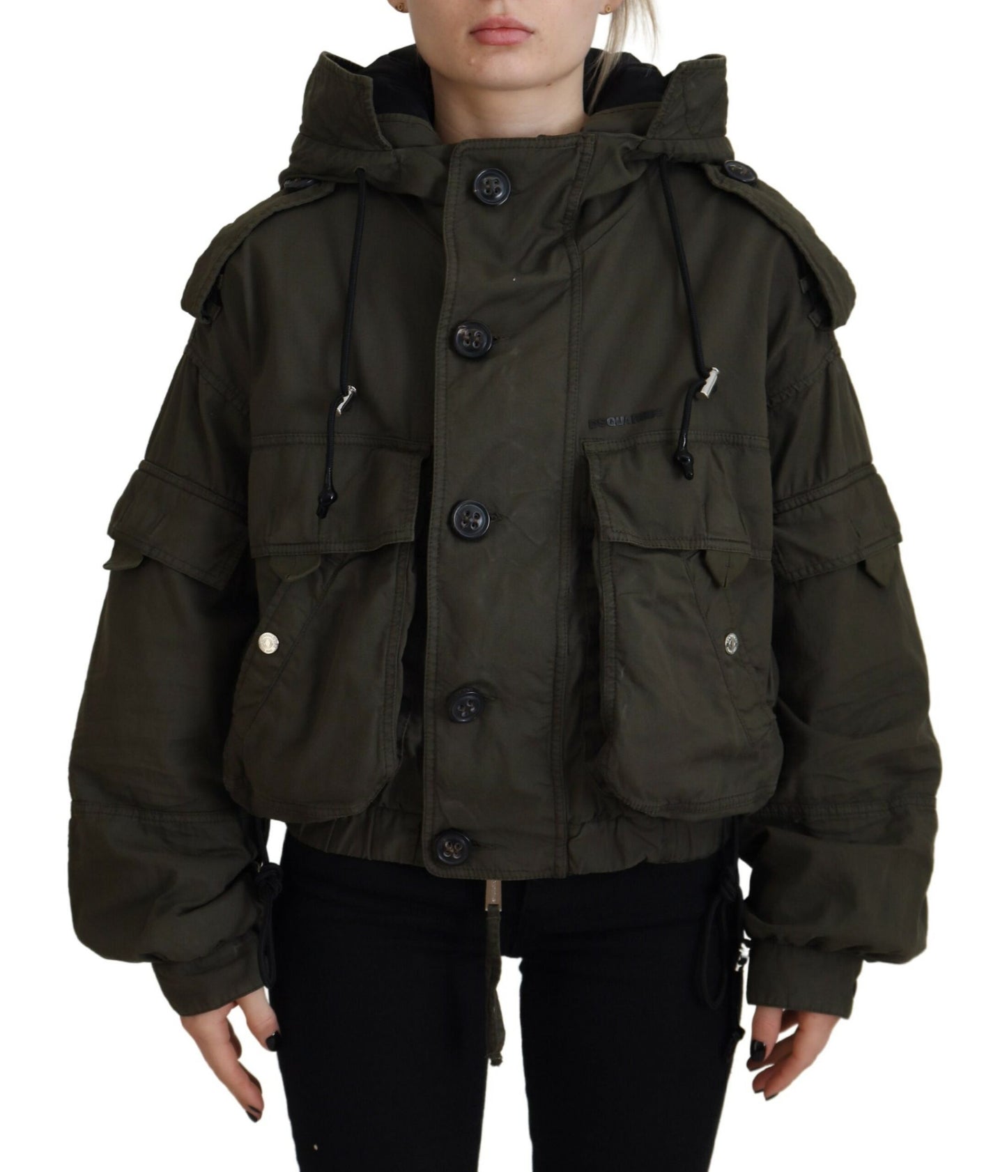 Dsquared² Green Cotton Cargo Button Jacket with Hood