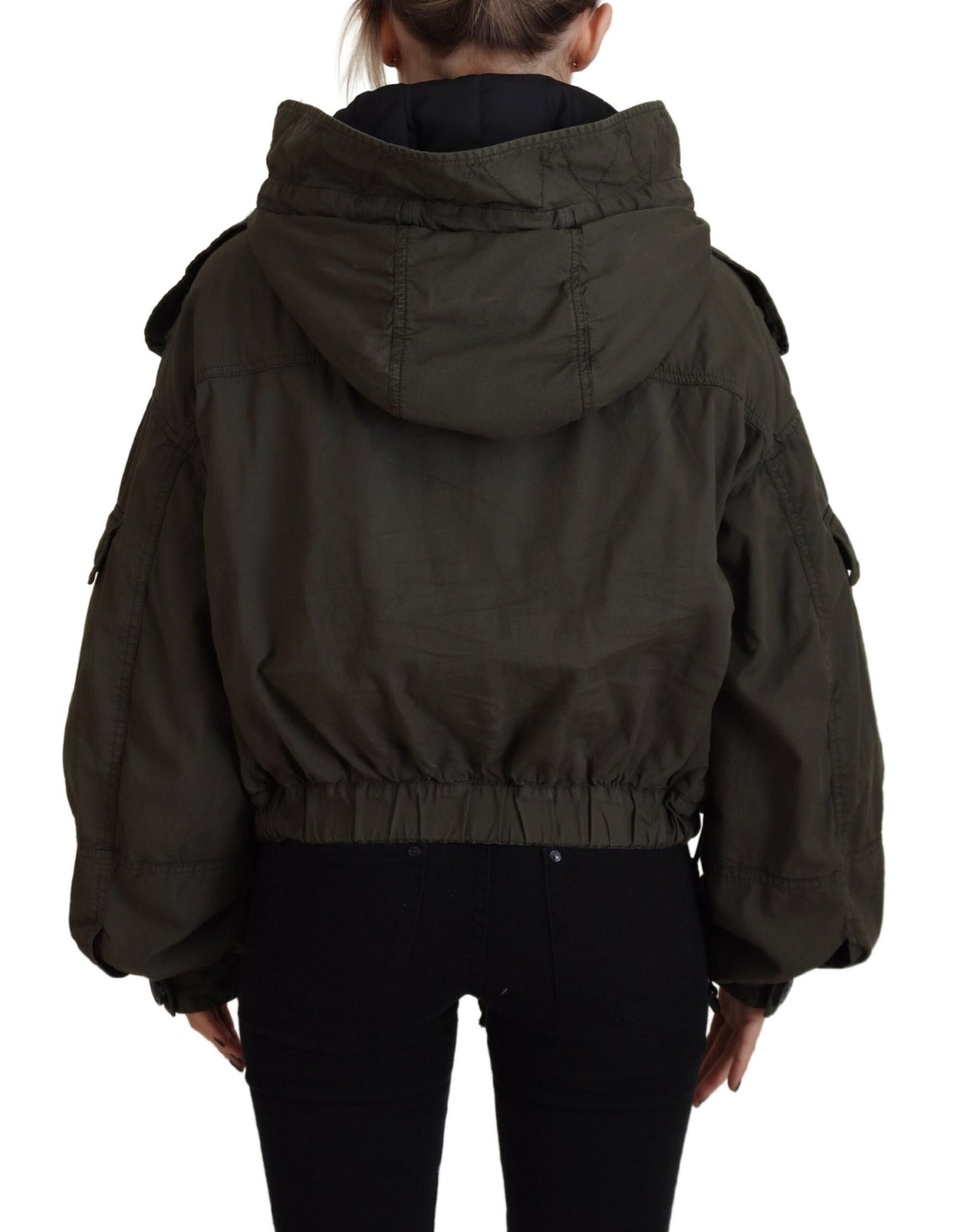 Dsquared² Green Cotton Cargo Button Jacket with Hood