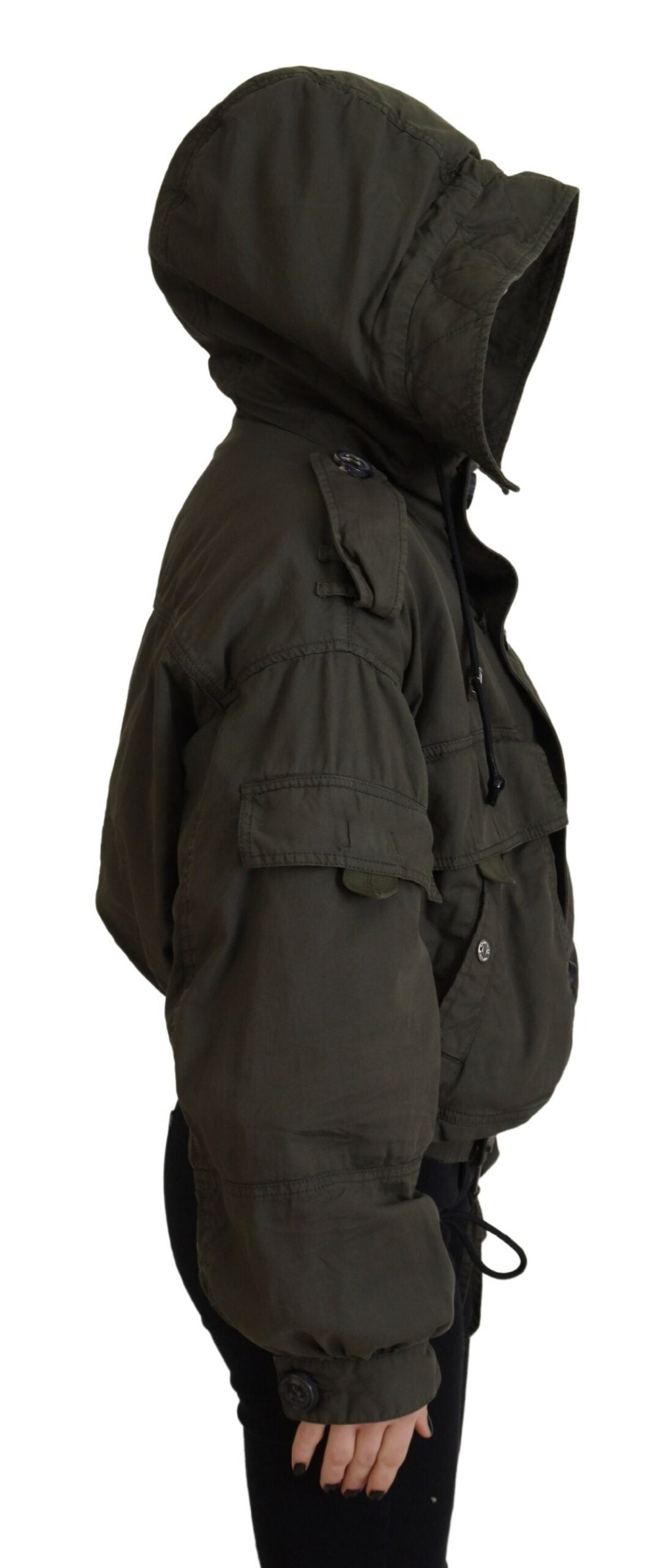 Dsquared² Green Cotton Cargo Button Jacket with Hood