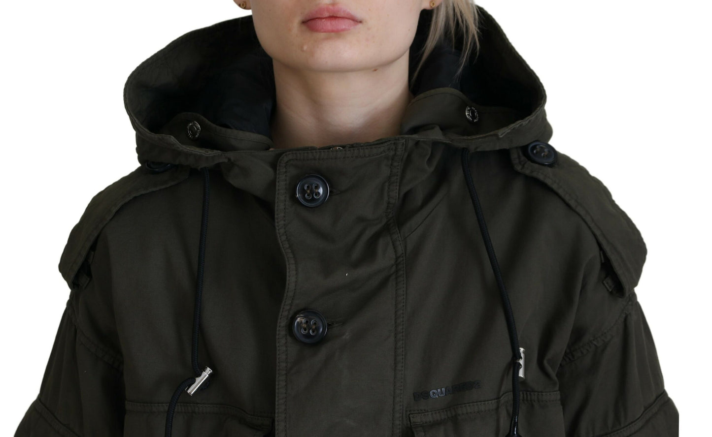 Dsquared² Green Cotton Cargo Button Jacket with Hood