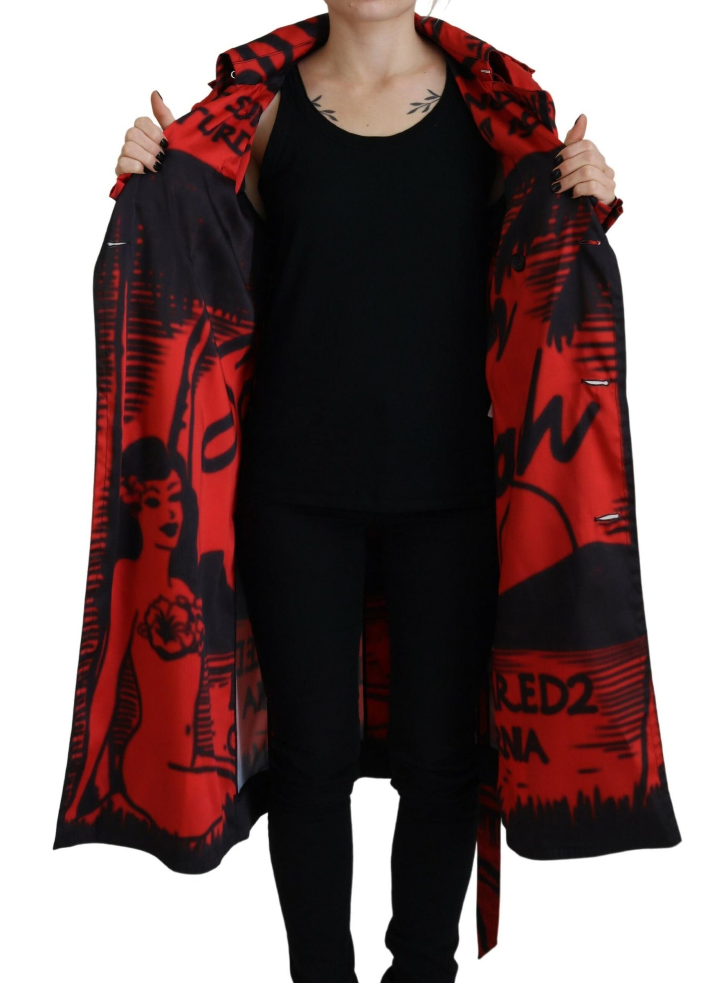 Dsquared² Rot bedruckte Jacke mit Knopfleiste Desigual Mantel