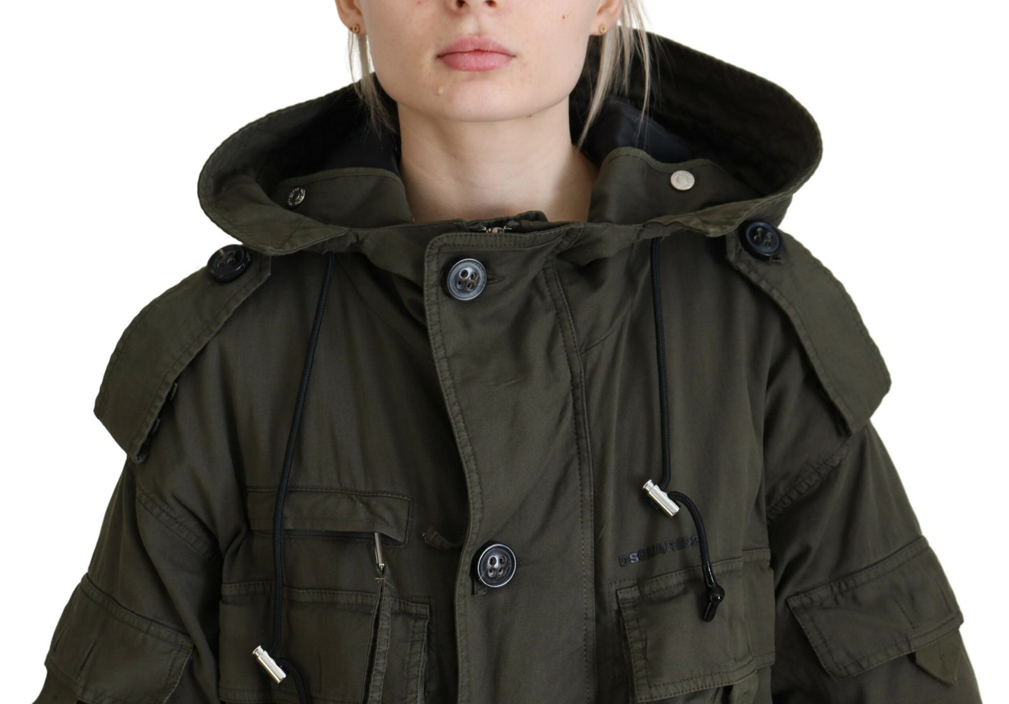 Dsquared² Green Long Parka Coat with Hood and Zip