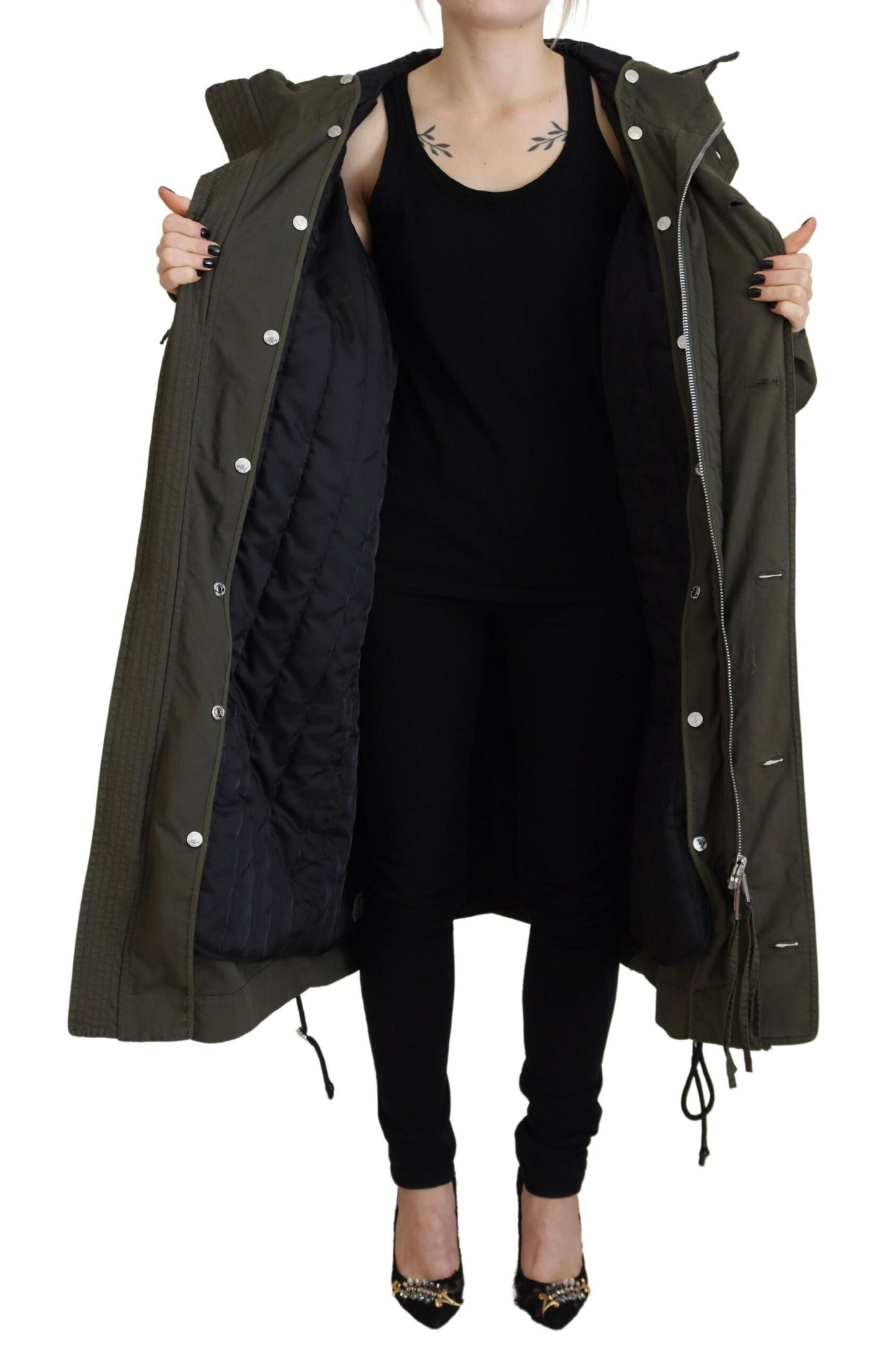 Dsquared² Green Long Parka Coat with Hood and Zip