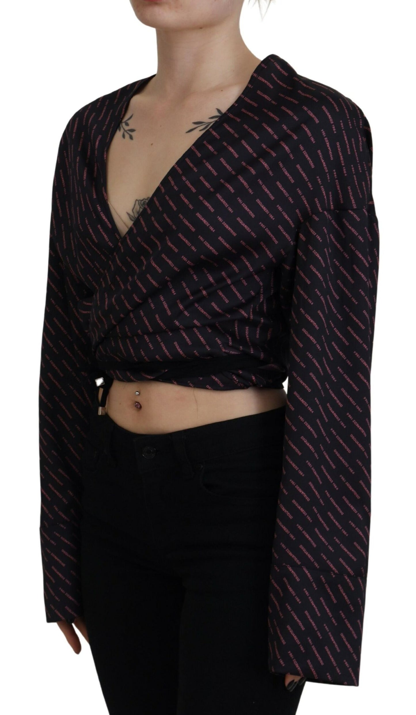 Dsquared² Black polyester blouse top with logo print