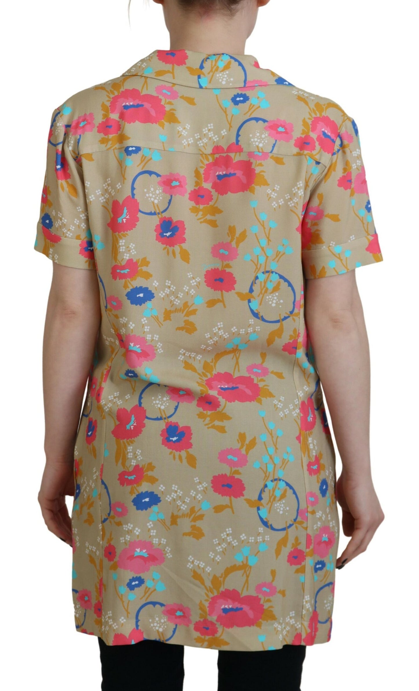 Dsquared² Multicoloured printed blouse top with button placket and long front