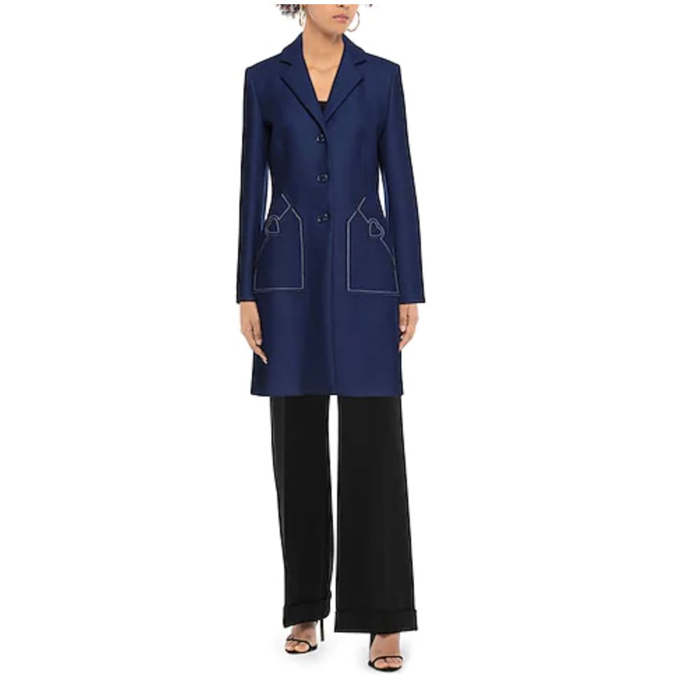 Love Moschino Chic blue wool blend coat with heart embroidery