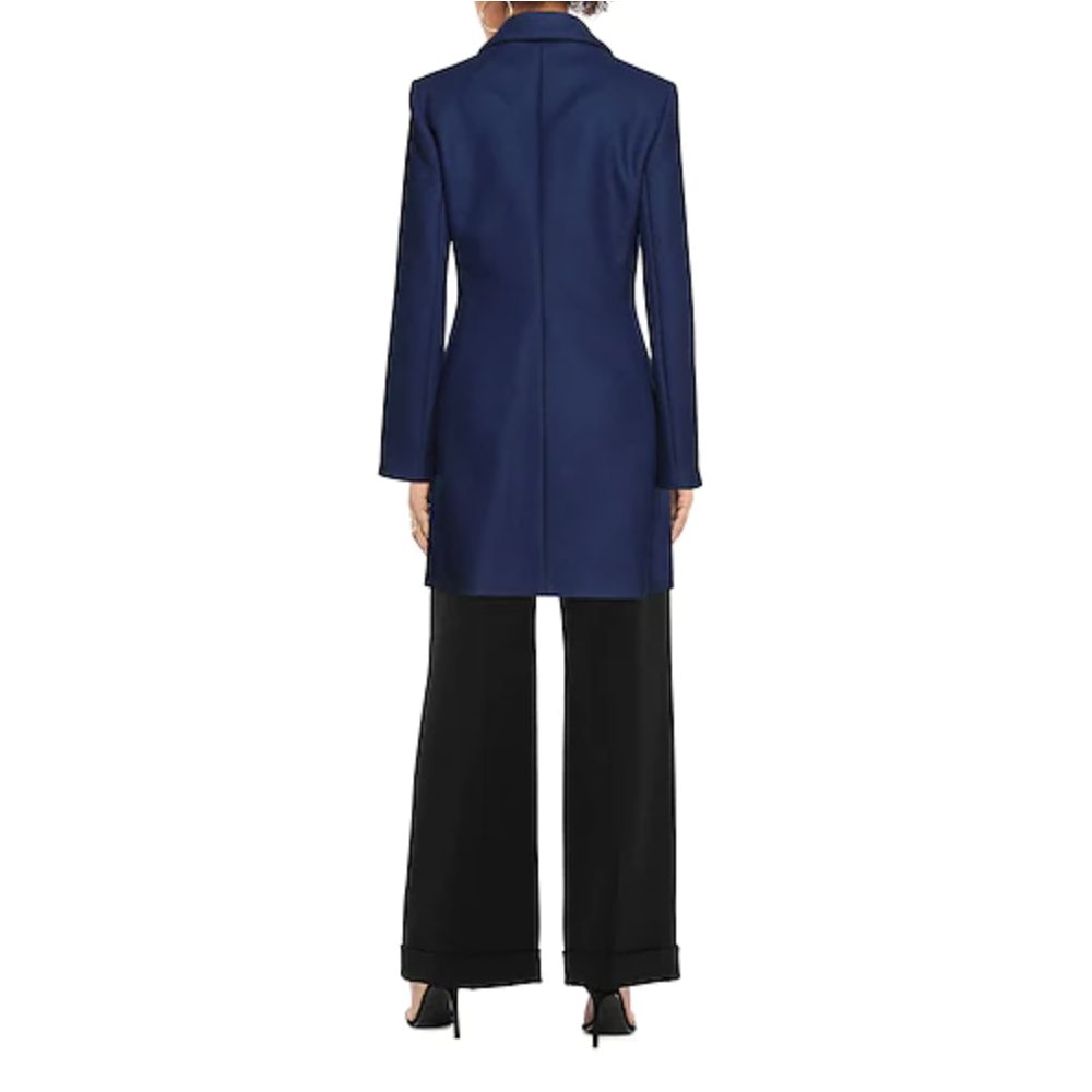 Love Moschino Chic blue wool blend coat with heart embroidery