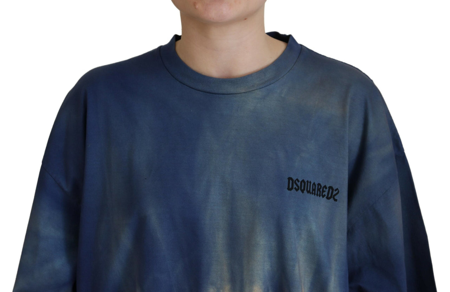 Dsquared² Blue Cotton Tie-Dye Short Sleeve T-Shirt with Lace