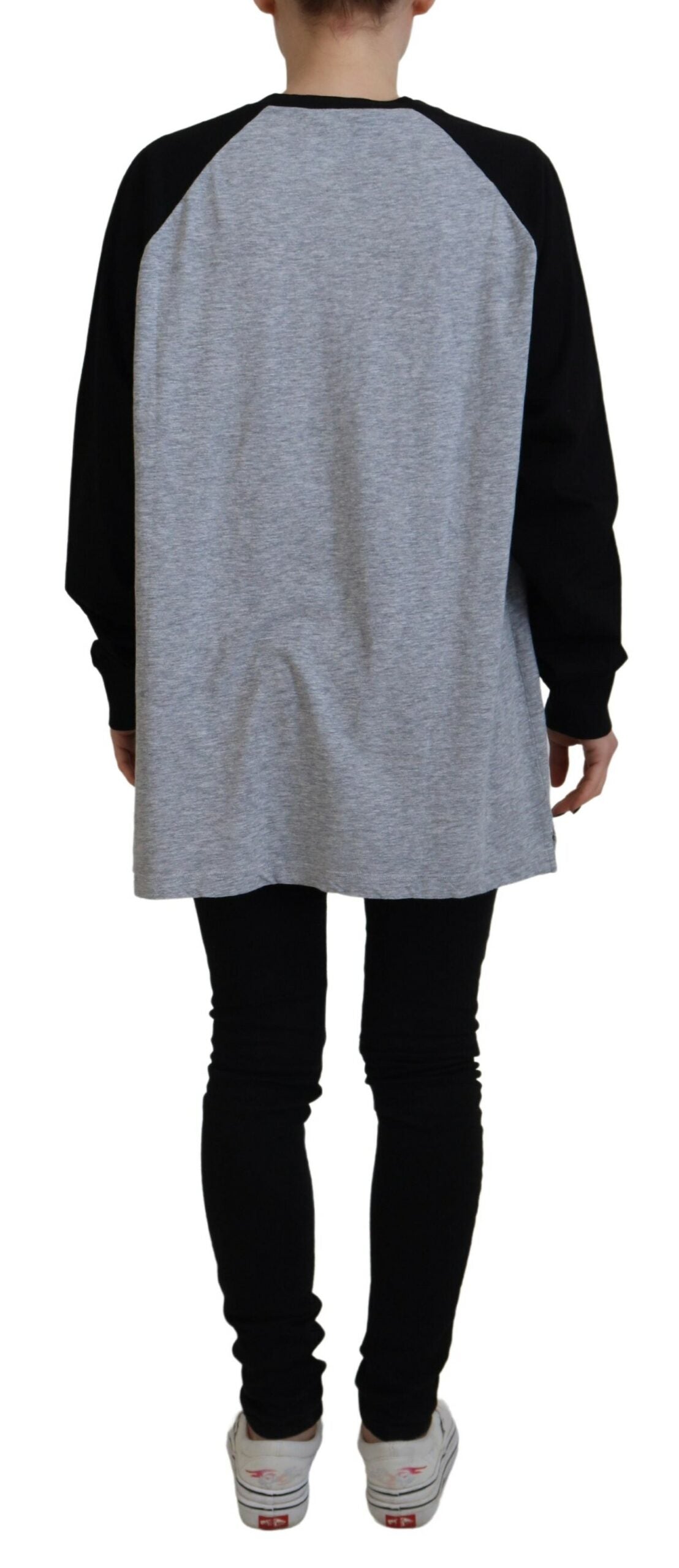 Dsquared² Black Grey Cotton Raglan Long Sleeve Top