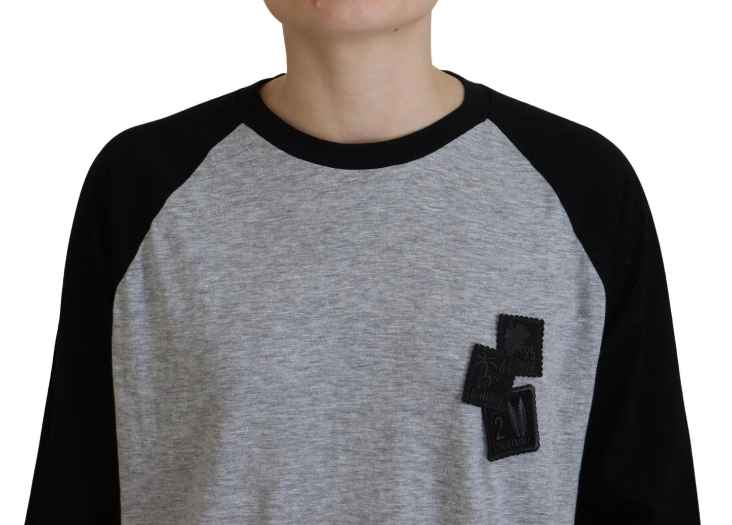 Dsquared² Black Grey Cotton Raglan Long Sleeve Top