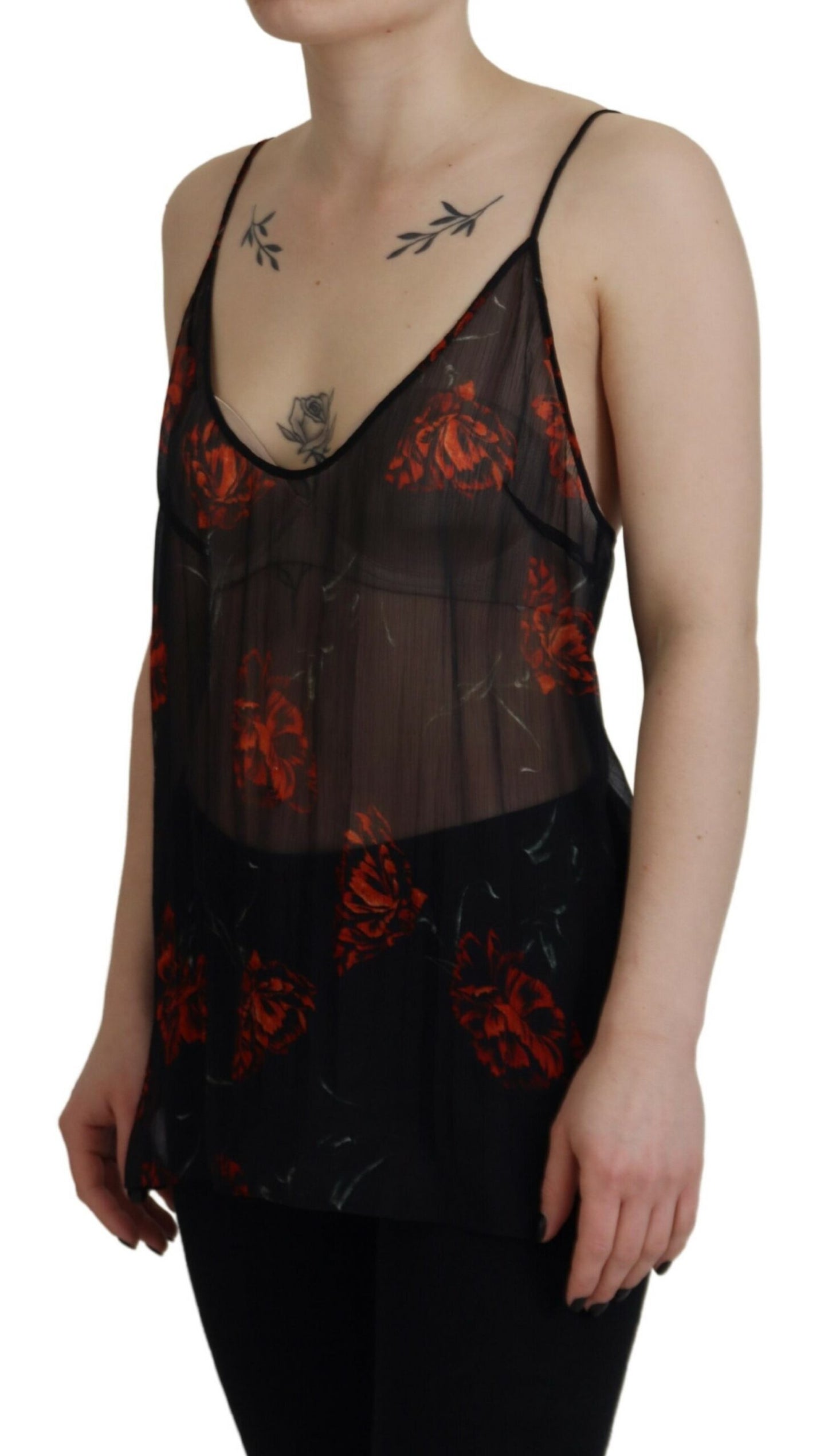 Dsquared² Black floral print spaghetti strap tank blouse